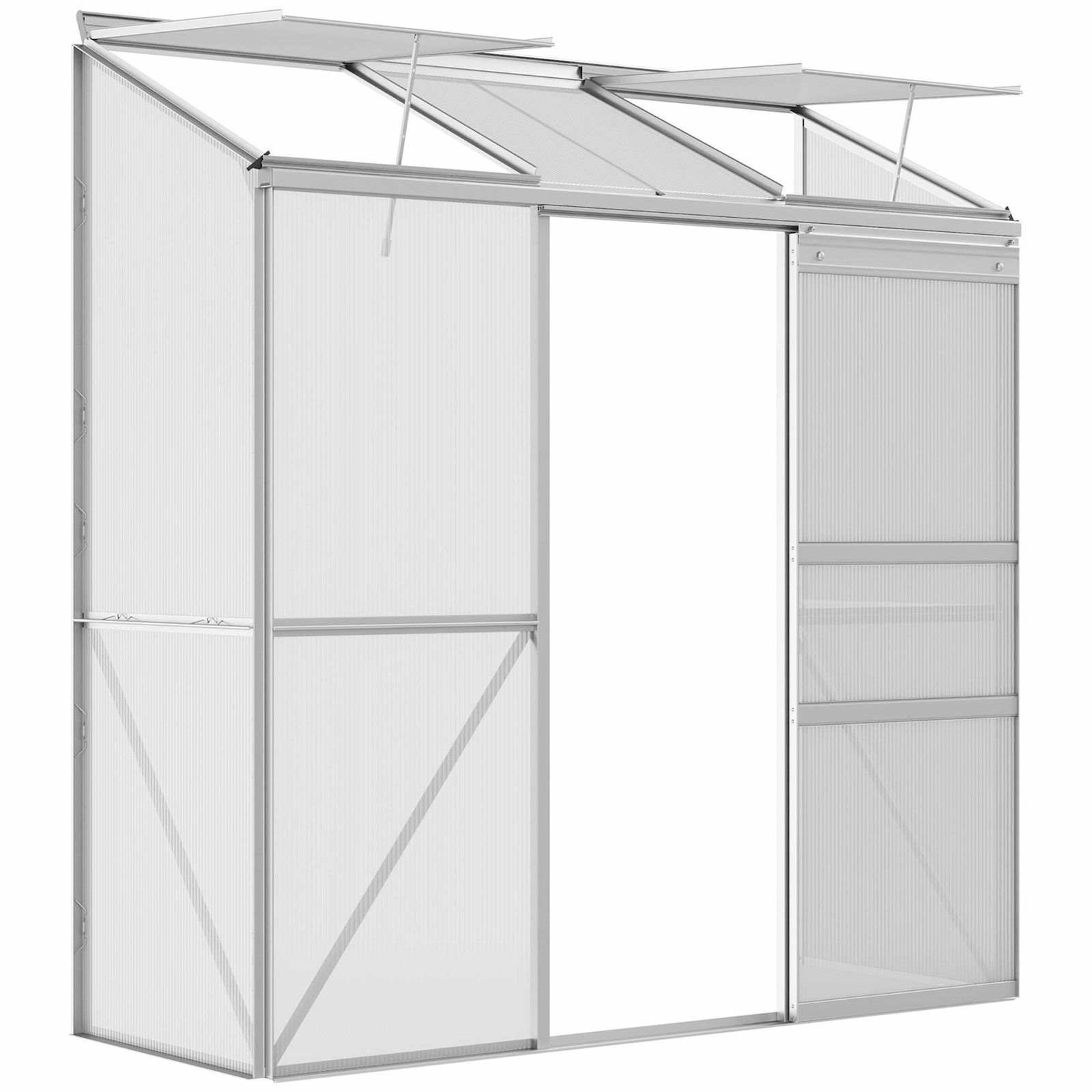 Drivhus Tomathus Drivhus med skydedør og hængslede tagvinduer Lavet af polycarbonat og aluminium sølv 192 x 68 x 196 cm til have