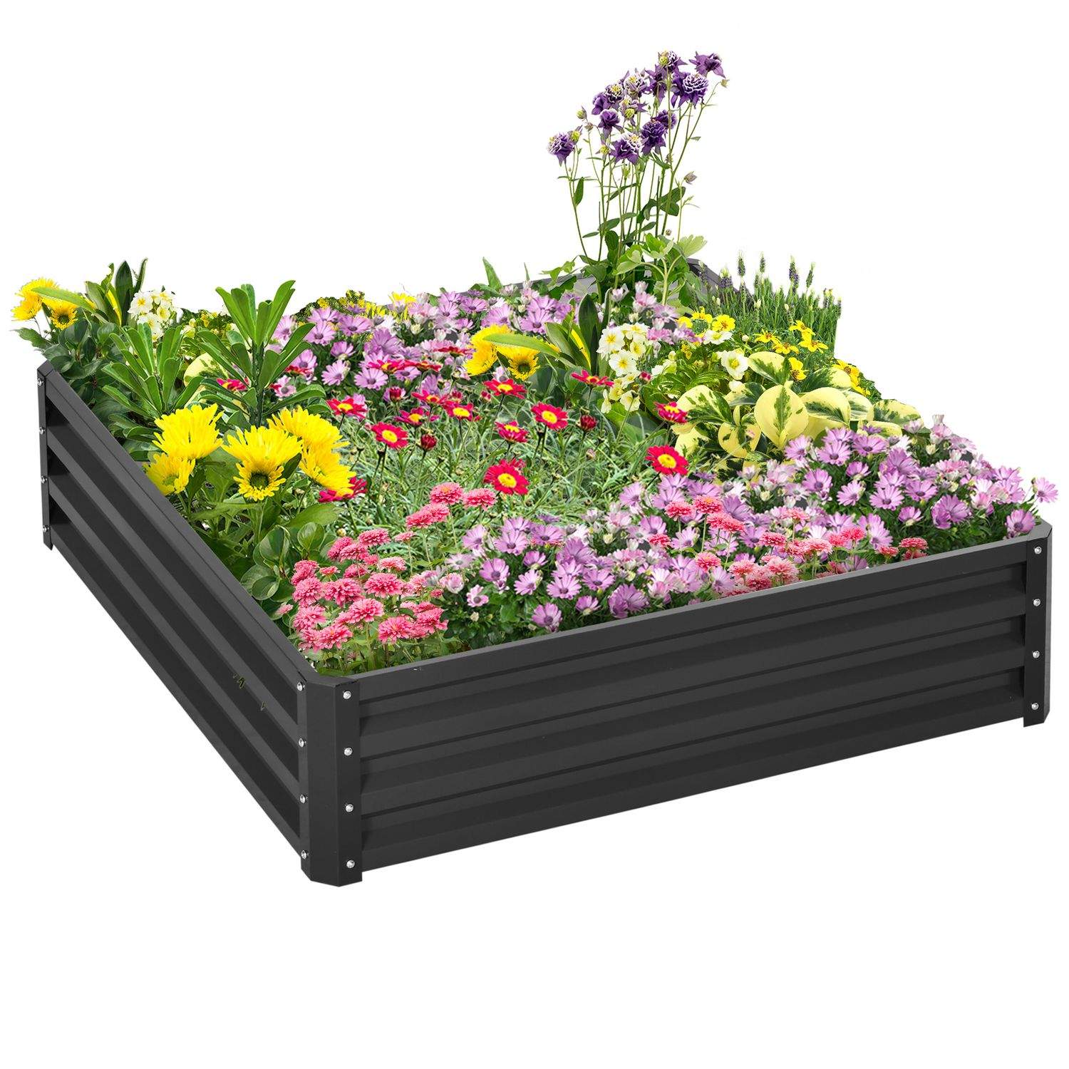 Højbed lavet af stål blomsterkasse 120x120x30cm til haveterrasse altan grå, plantekasse grøntsagsbed