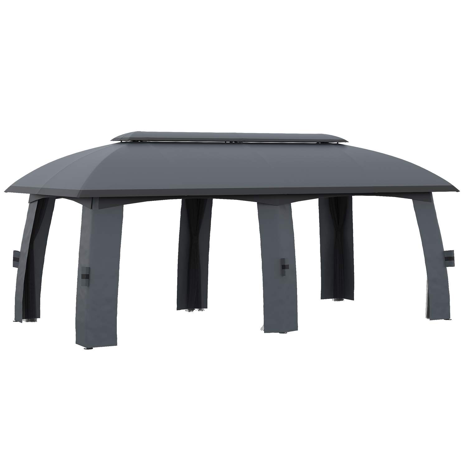 Havepavillon 3 x 6 m partytelt med dobbelt tag & sidevægge, fluenet til op til 15 personer, galvaniseret metal, mørkegrå