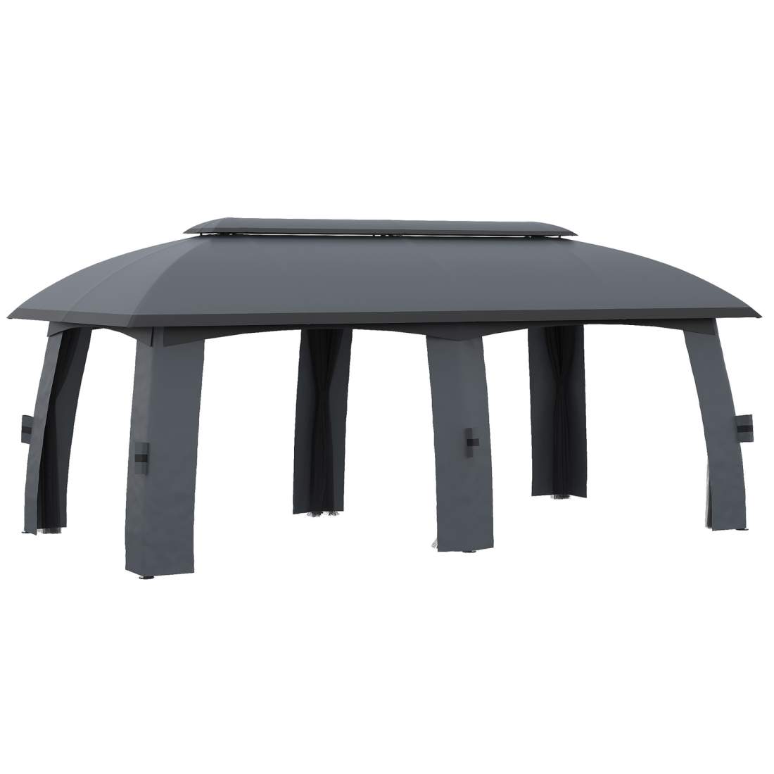 Trädgårdspaviljong 3 x 6 m partytält med dubbla tak & sidoväggar, flugnät för upp till 15 personer, galvaniserad metall, mörkgrå | Hem & Hobby | Pryloteket