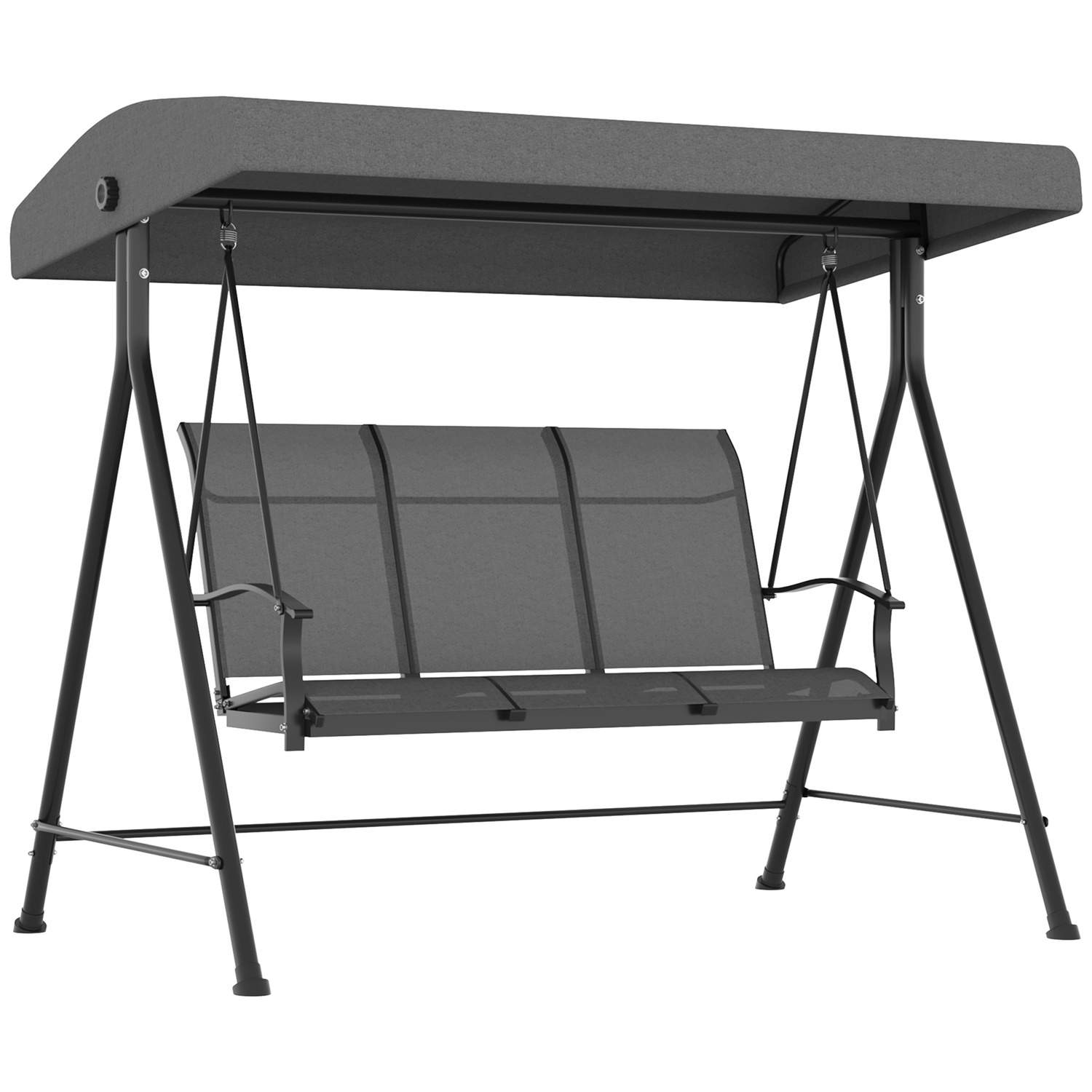 Hollywood Swing 3-personers havegynge med justerbart tag Holder op til 240 kg Metal Textline Mørkegrå 195 x 118 x 170 cm