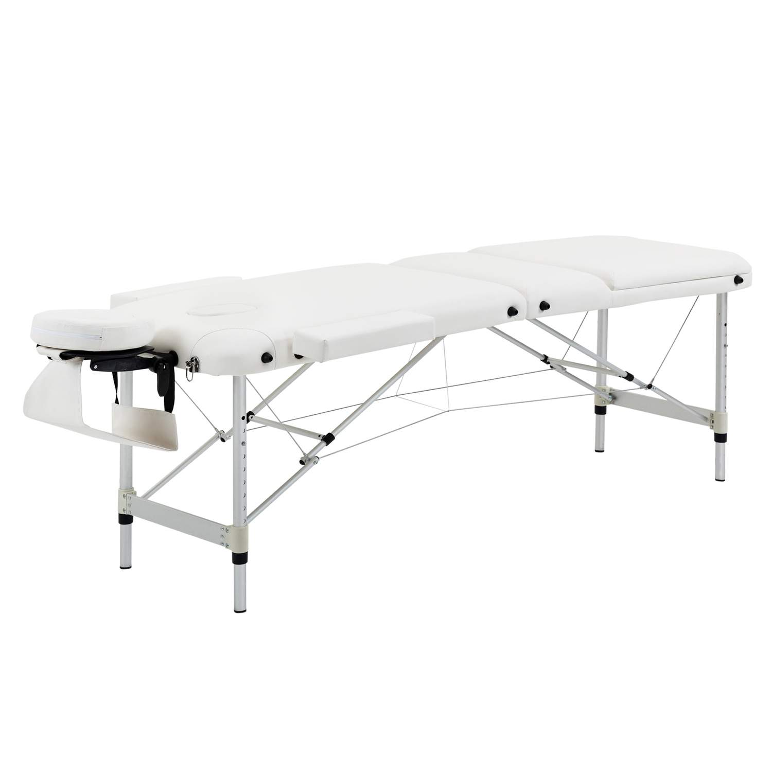 Sammenklappeligt massagebord, højdejusterbart med pude til salon & spa, plastik & aluminium, hvid, 215 x 60 x 61-84 cm