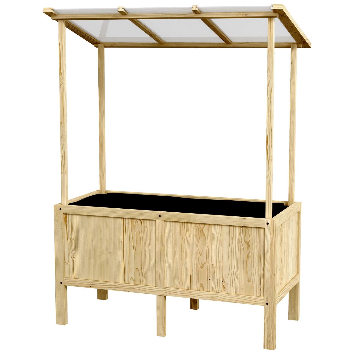 Højbed kold træramme med låg 110x60x152cm plantekasse med fiberdug til havebalkon natur