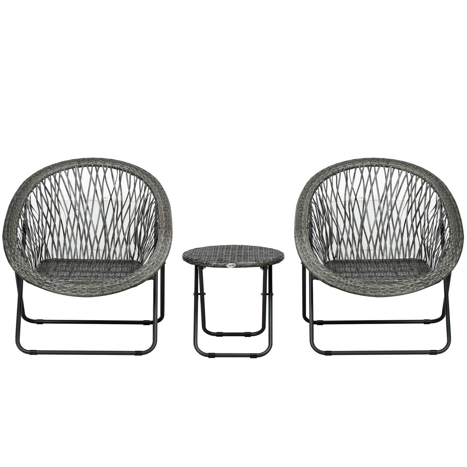 Sammenklappelige havemøbler altansæt med sofabord og 2 stole, inklusive hynder, stålgrå til terrasse og have