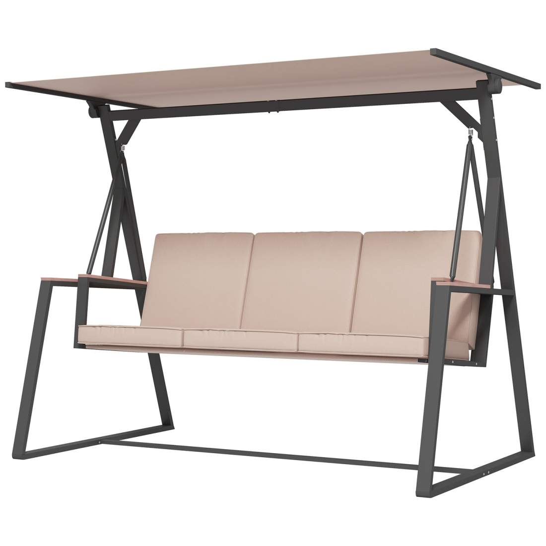 Hollywood swing 3-sits gungbänk med kuddar och justerbart tak upp till 300 kg Khaki 205x130x175 cm för trädgård och terrass | Hem & Hobby - Hem & Hushåll - Balkong | Pryloteket