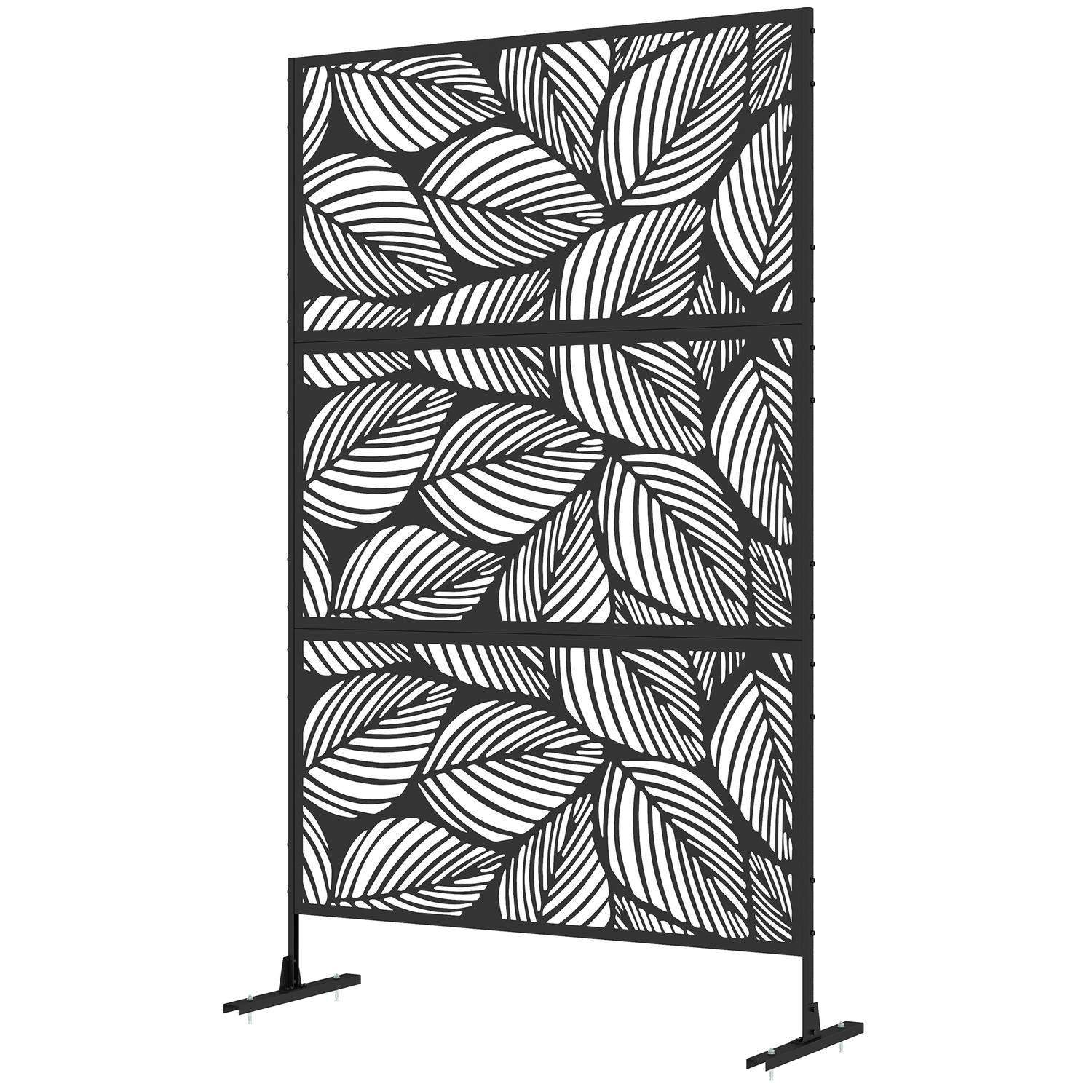 Garden Privacy Skærm 122x198cm Balkon Privacy Skærm Bladmønster Stål Skiller & Stand Rumdeler Sort