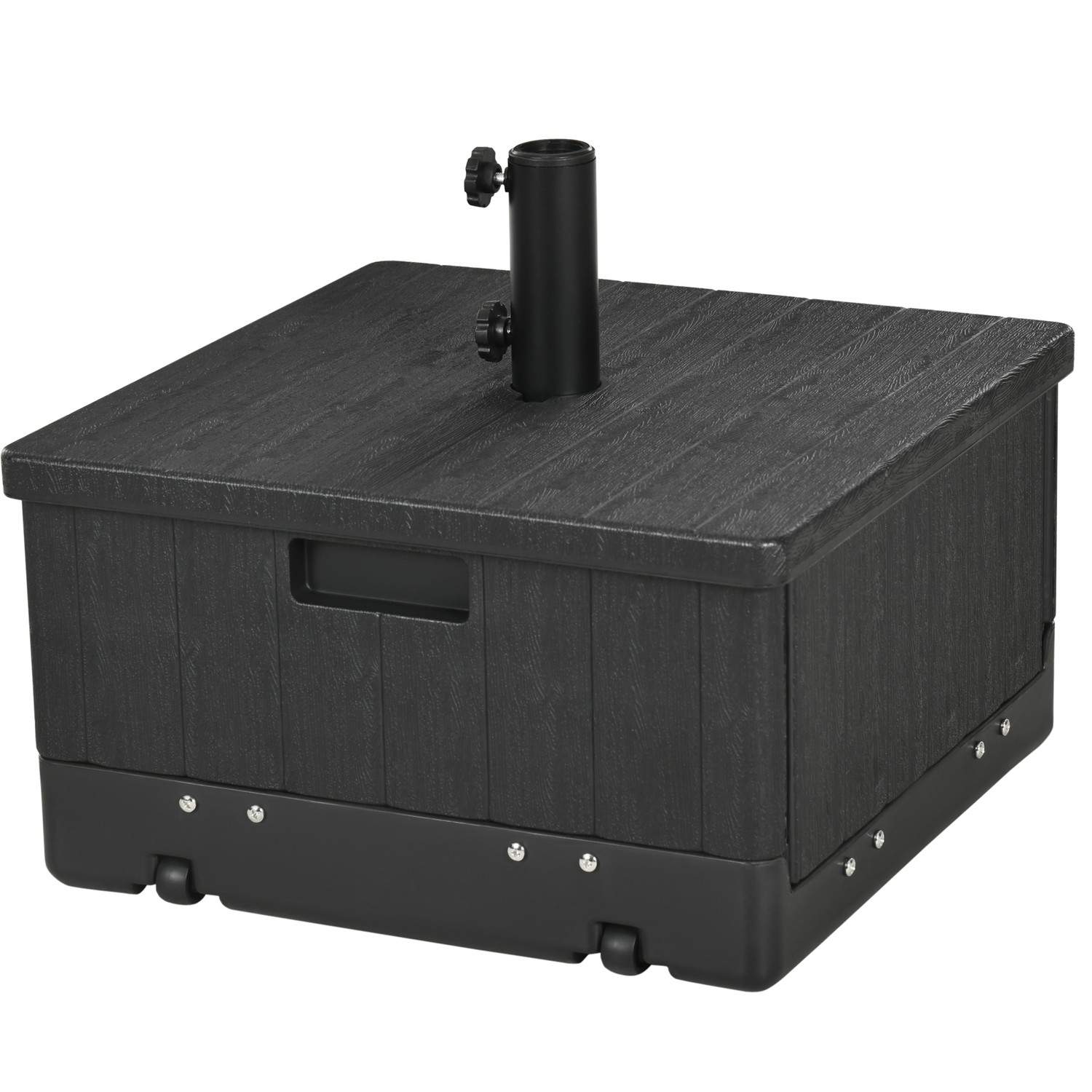 Parasolstativ 3-i-1 sidebord med håndtag og hjul, højbed kan fyldes med sand op til 80 kg til Ø38/48 mm paraplystænger