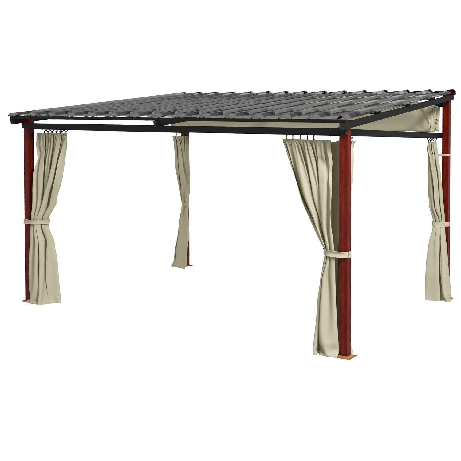 Pergola 3,5x3m pavillon med sidevægge, vindtæt, højdejusterbart, udtrækkeligt tag, beige til have og terrasse