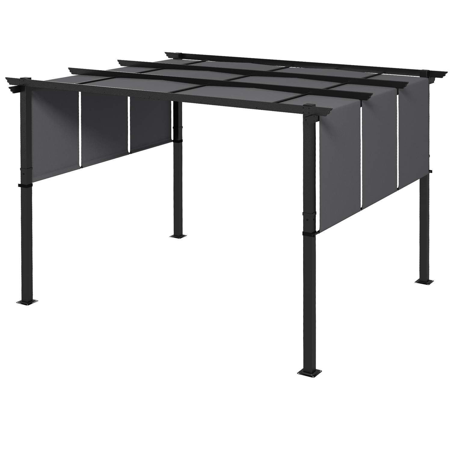 Gazebo 3,5x3m pergola med sidevæg, terrassetag, mørkegrå, vejrbestandig til have og terrasse