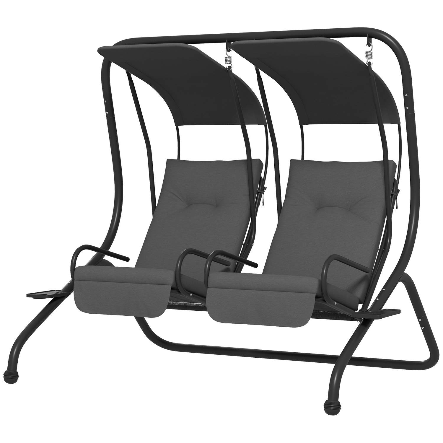 2-personers Hollywood gynge havegynge med solsejl grå 170 x 136 x 170 cm, robust stålkonstruktion til have og terrasse