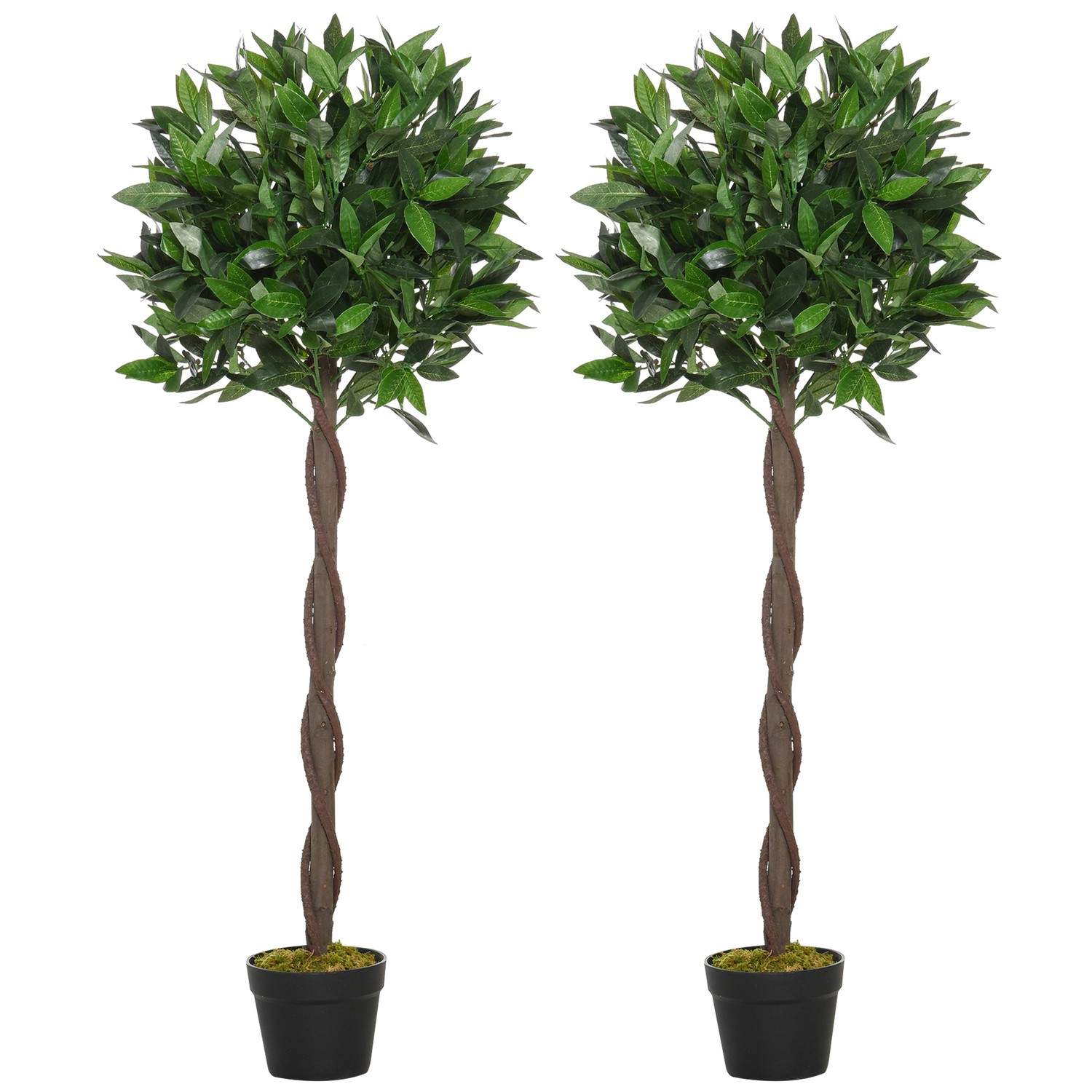Sæt med 2 kunstige bugter, 120 cm kunstige planter i cementpotte, stueplante, kunstige planter til indendørs, udendørs, dekorati