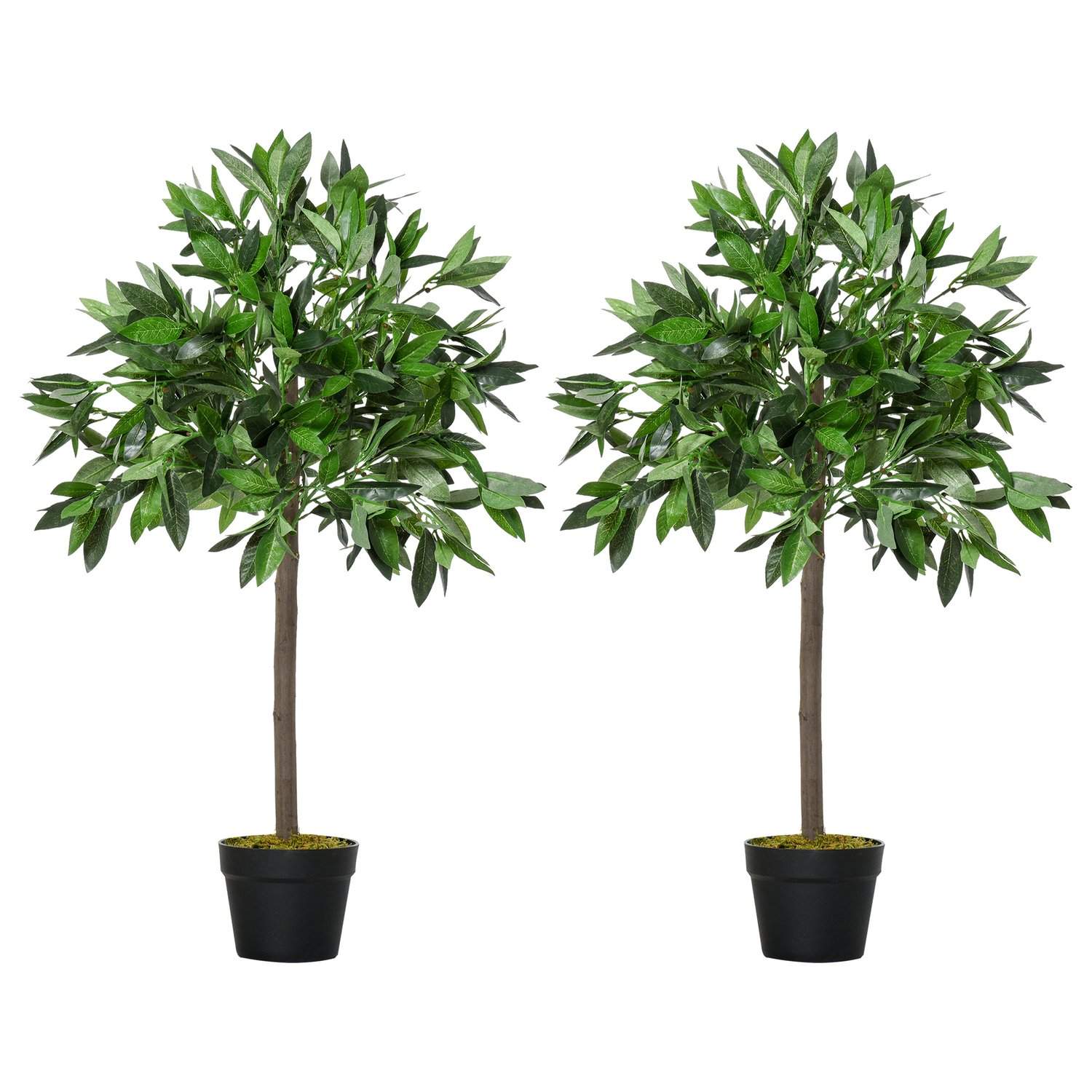 Sæt med 2 kunstige laurbærtræer, 90 cm kunstige planter i cementpotte, stueplante, kunstige planter til indendørs, udendørs, dek