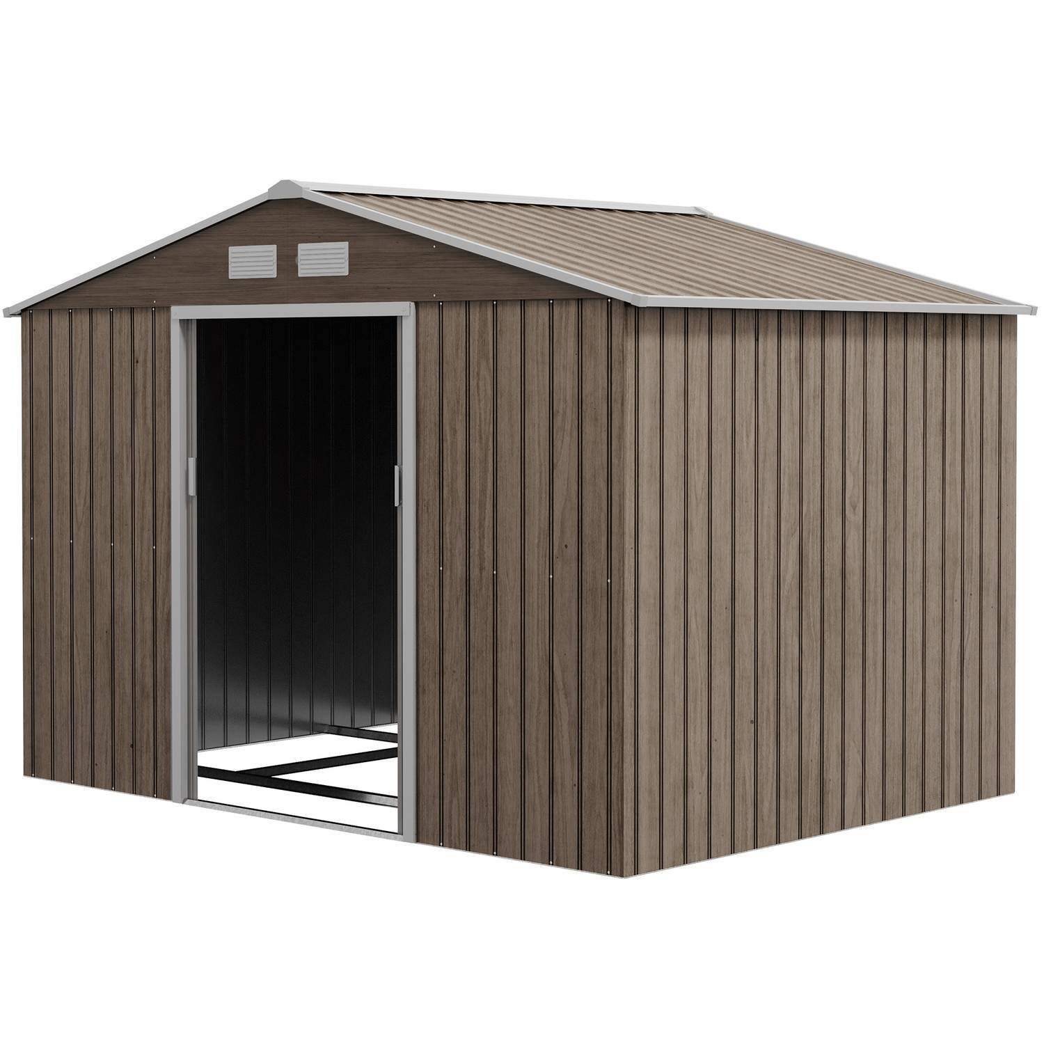 Værktøjsskur 4,9 m², haveskur med pulttag, skydedør, fundament, 277 x 195 x 192 cm, redskabsskur af galvaniseret stål, vejrbesta