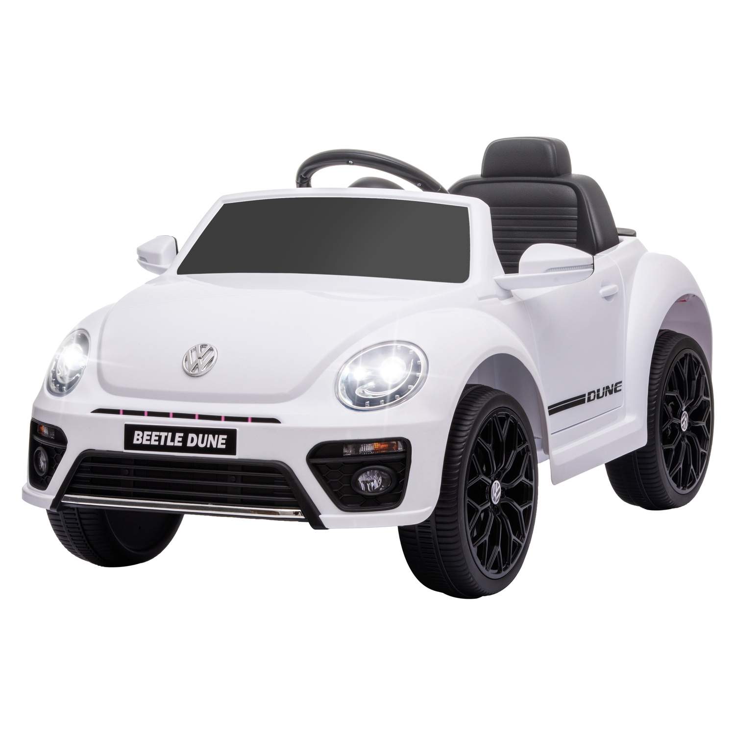 Børneelbil 12V børnebil med 2,4G fjernbetjening, musik, horn, elbil med LED-lys, USB/MP3-port, 3-5 km/t, til børn 3-5 år, hvid