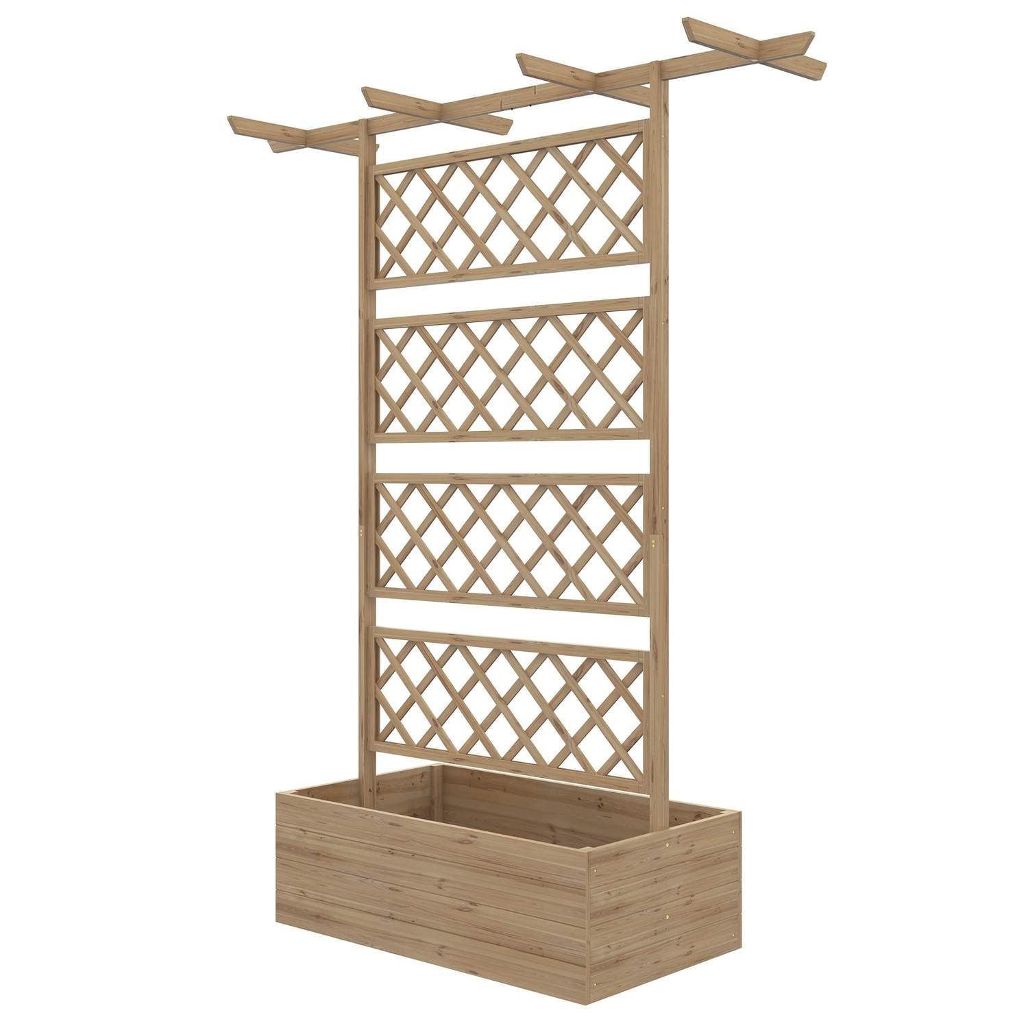 Højbed i træ, havebed med tag, plantebed med espalier til klatreplanter, kold ramme til haven, altan, 160 x 55 x 183 cm naturtræ