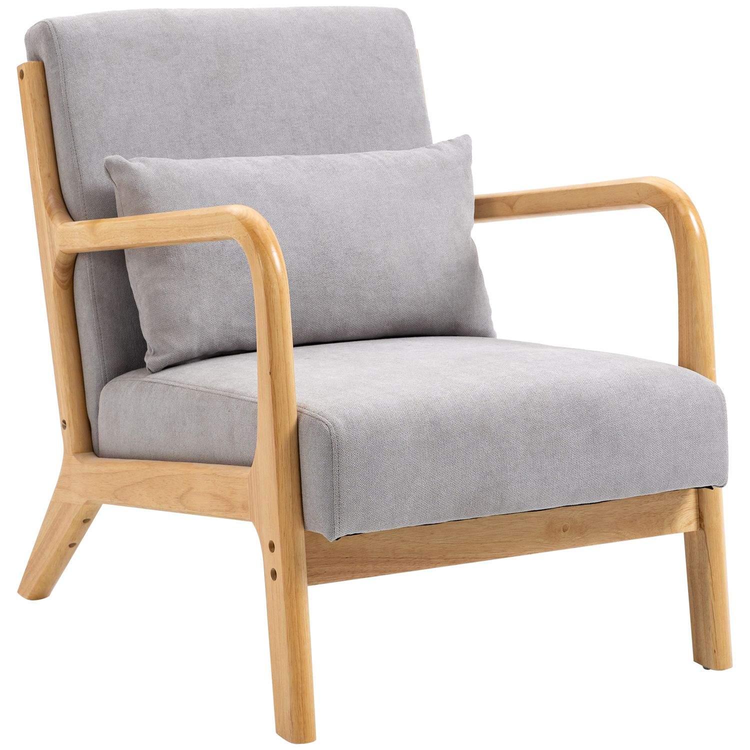 Lænestol Loungestol med armlæn, lændepude, polstret afslapningsstol med træramme, Velvet Look, S-Feather, til soveværelse, stue,