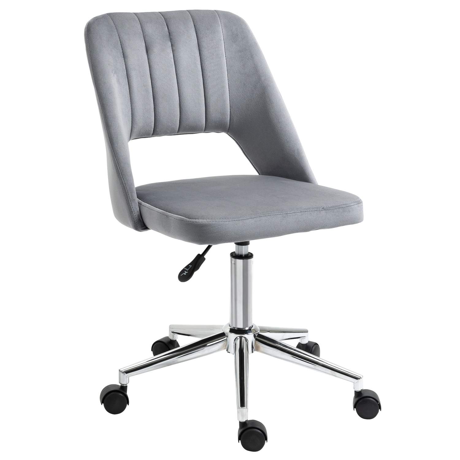 Skrivebordsstol, højdejusterbar hjemmekontorstol uden armlæn, roterende kontorstol med fløjlslook, ergonomisk make-up stol til s
