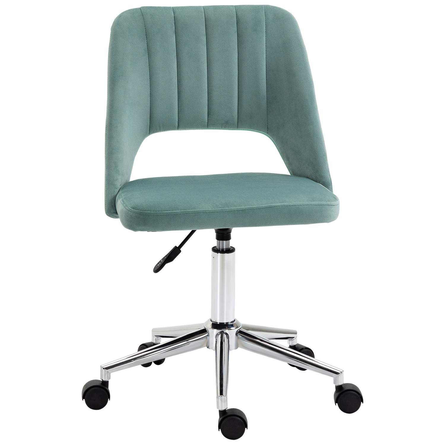 Skrivebordsstol, højdejusterbar hjemmekontorstol uden armlæn, roterende kontorstol med fløjlslook, ergonomisk sminkestol til sov
