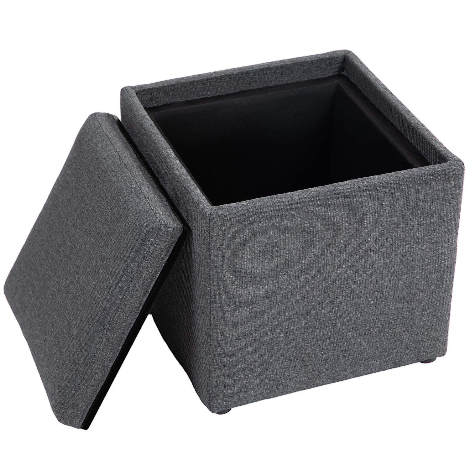Bænk med opbevaringsplads, polstret bænk med aftageligt låg, sengebænk med hørlook, til entre, soveværelse, stue, 42 x 42 x 41 c