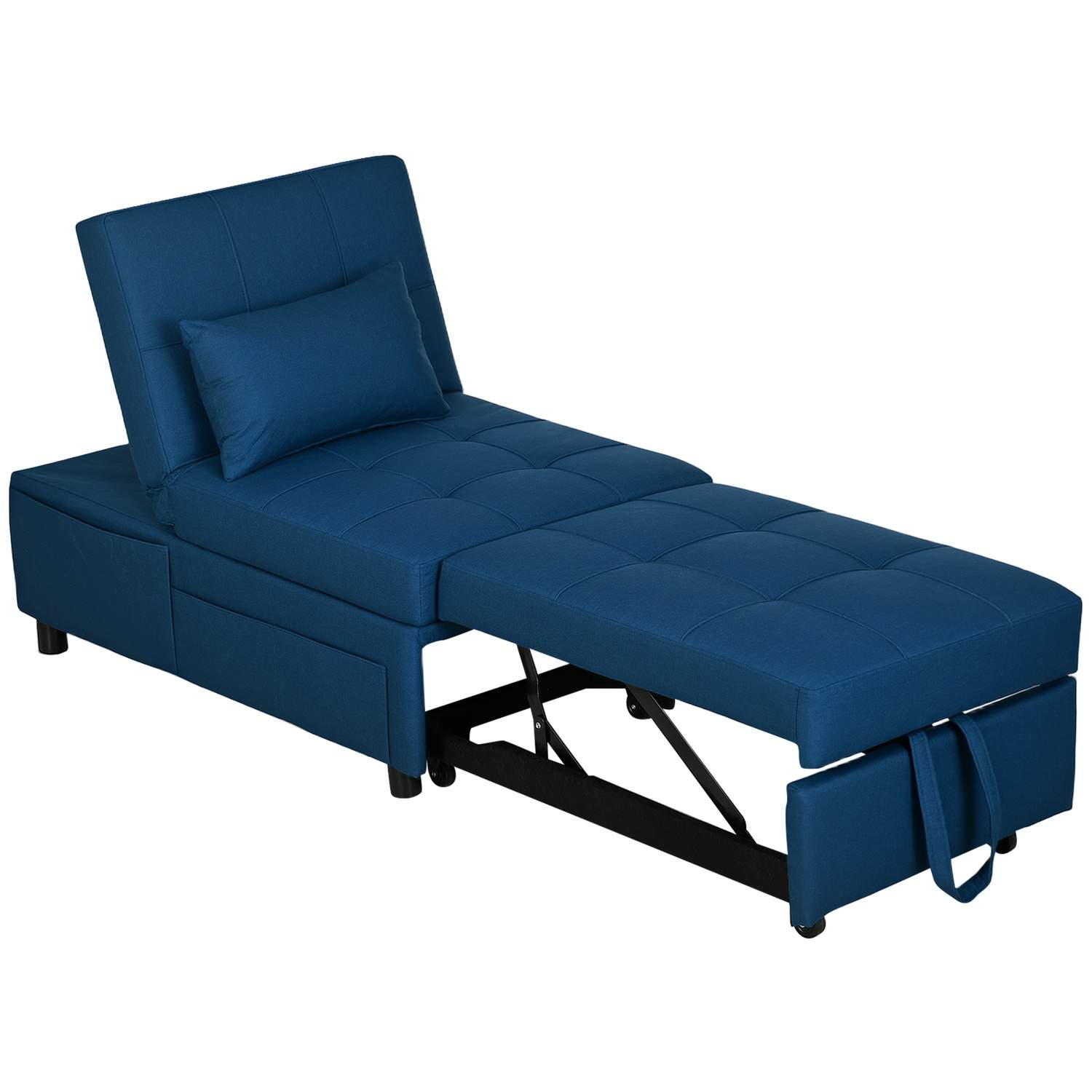 3-i-1 sovesofa med sengefunktion, udtrækssovesofa, sovestol med sidelomme, justerbart ryglæn, bæreevne op til 150 kg, til stue,