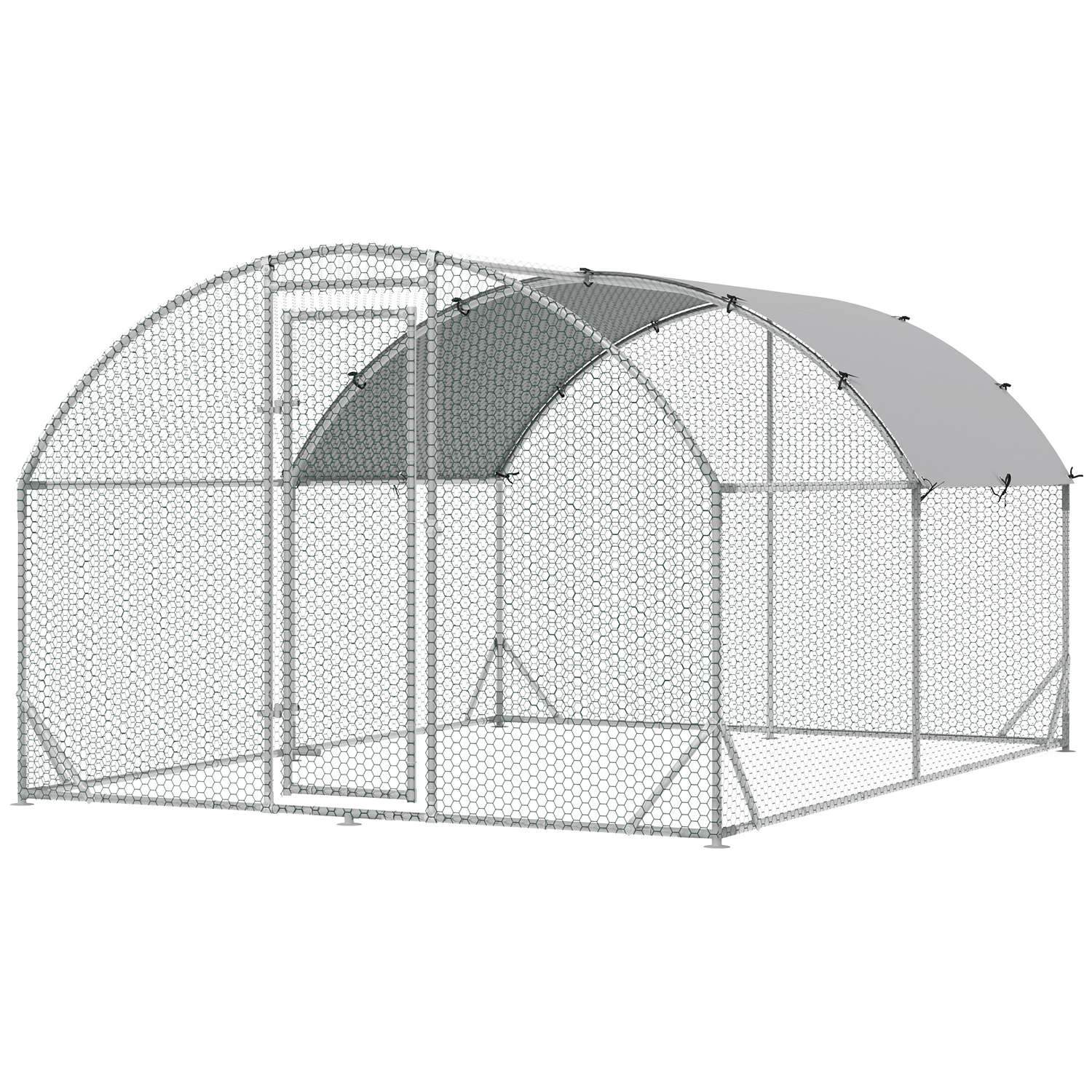 Chicken Coop Outdoor Run lavet af stål, 280 x 380 x 197 cm Kyllingebur med UV-resistent dæksel, Dør, Chicken Run til 6-12 kyllin