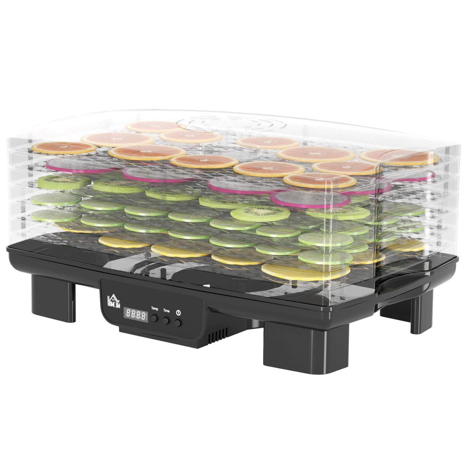 Dehydrator dehydrator med 6 højdejusterbare indsatsrum, 550 W, 40-70°C, 48 timers timer, dehydrator til kød, frugt, grøntsager,