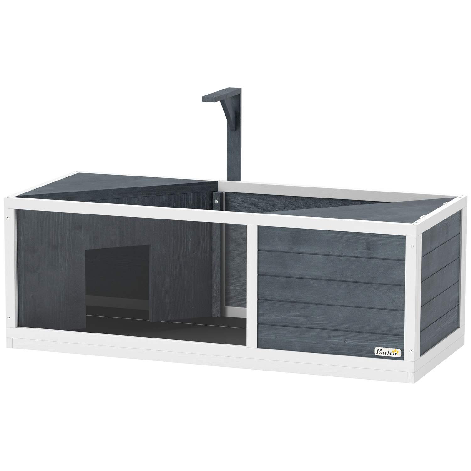 Træskildpaddehus, skildpaddekabinet med to hovedhuse, hængslet top, lys stativ, gennemsigtigt frontpanel, 120 x 50 x 40 cm, Grå