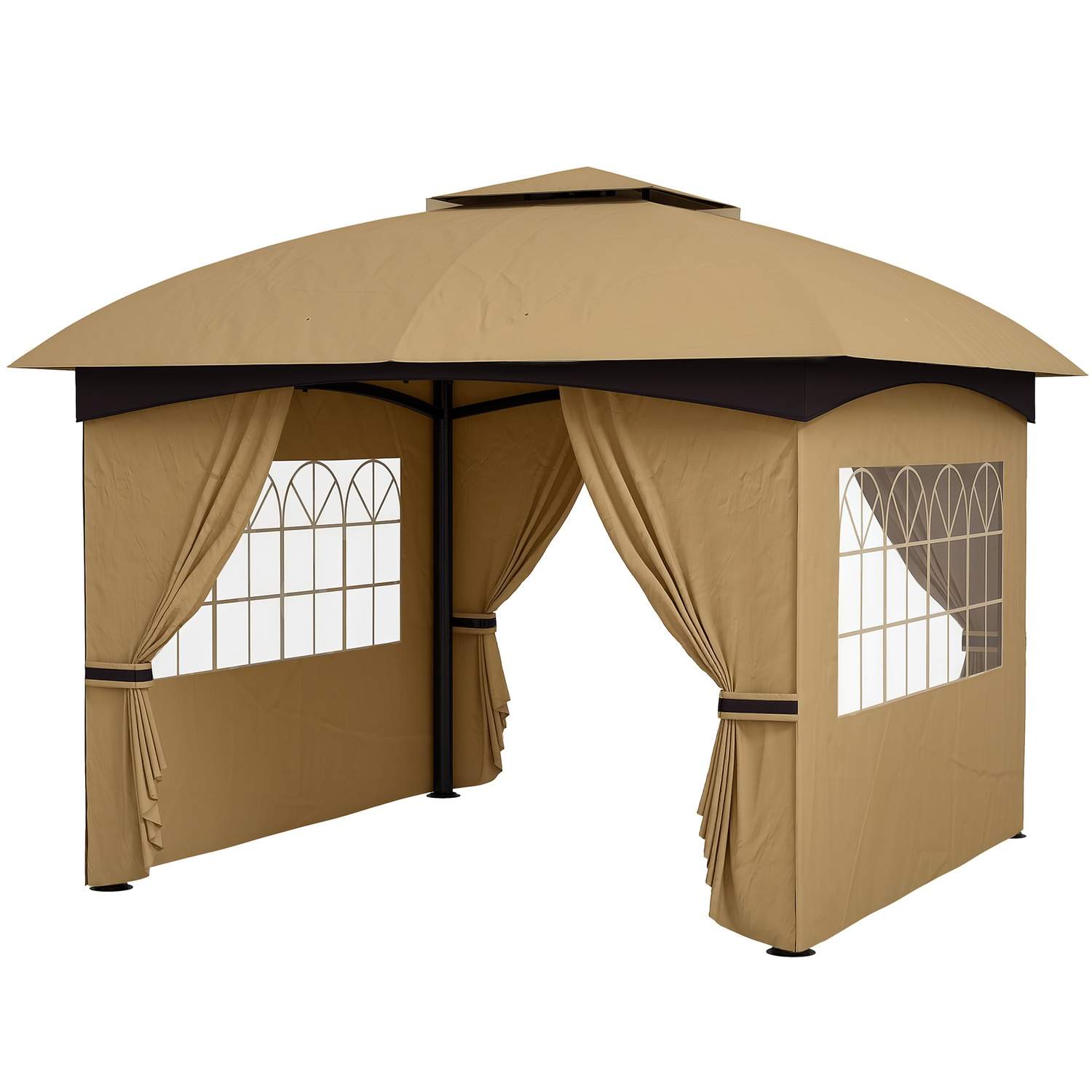 Lysthus ca. 3,4x3,4 m vandafvisende havepavillon med 4 sidepaneler, dobbelttag, partytelt med UV-beskyttelse havetelt med galvan