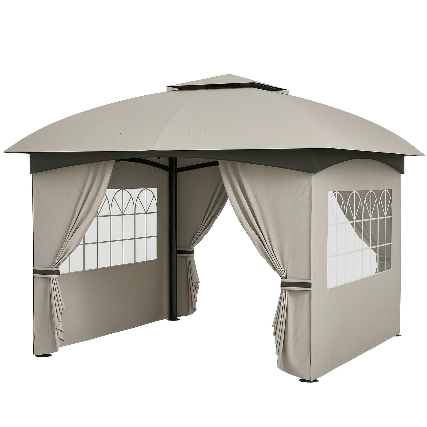 Lysthus ca. 3,4x3,4 m vandafvisende havepavillon med 4 sidepaneler, dobbelttag, partytelt med UV-beskyttelse havetelt med galvan