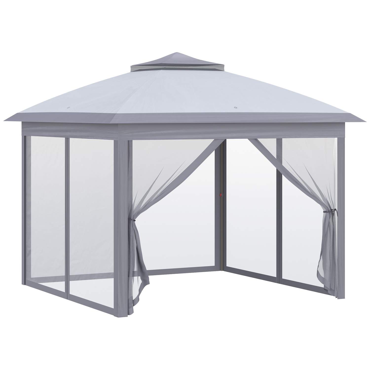 Tonnelle 3 x 3 m Havepavillon Pop-up Foldetelt Dobbelttag 4 Aftagelige myggenet + bæretaske Oxford stof Metalgrå