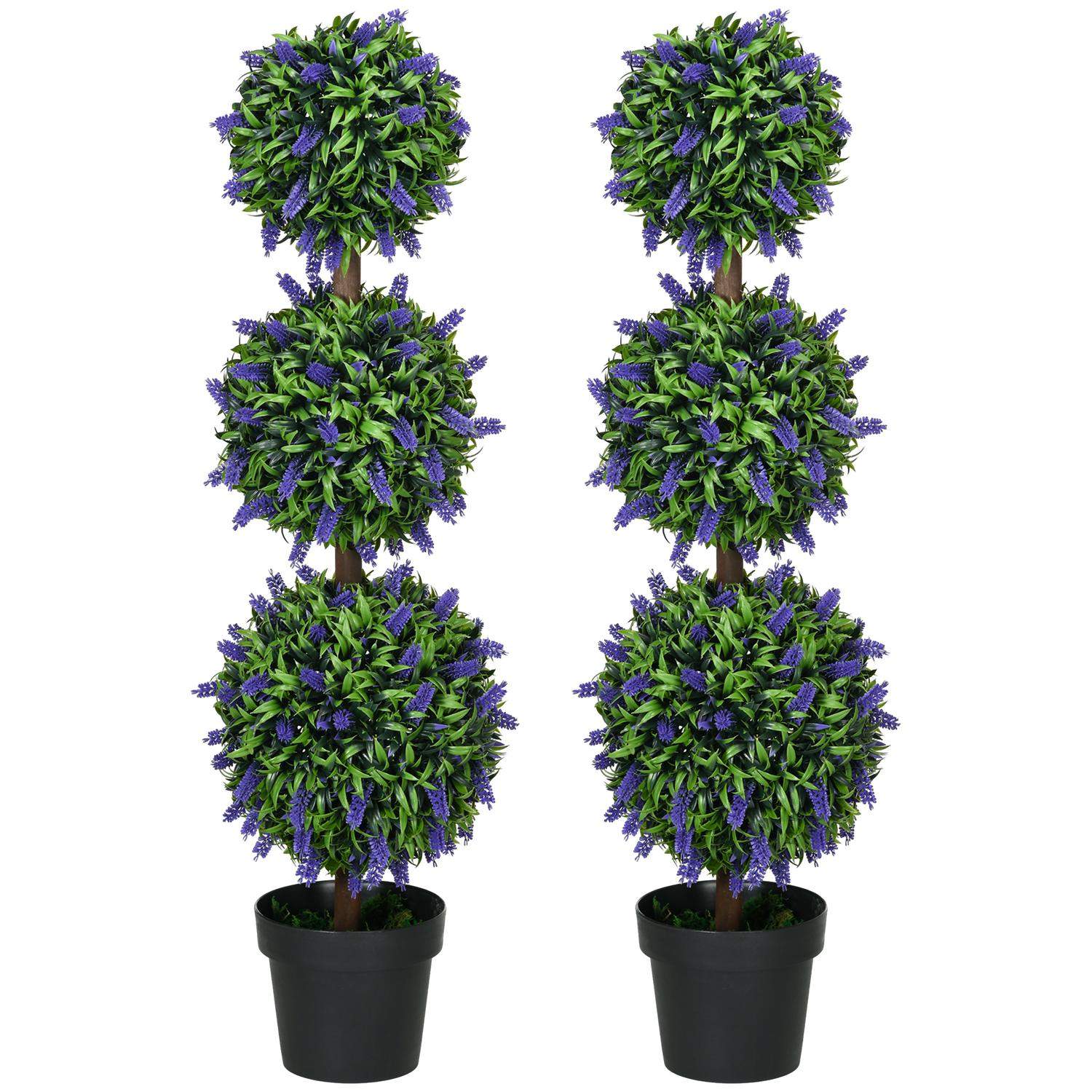 Sæt med 2 kunstige lavendeltræer store 110 cm kunstige planter, kunstige plastikplanter i potte, UV-bestandige kunstige blomster