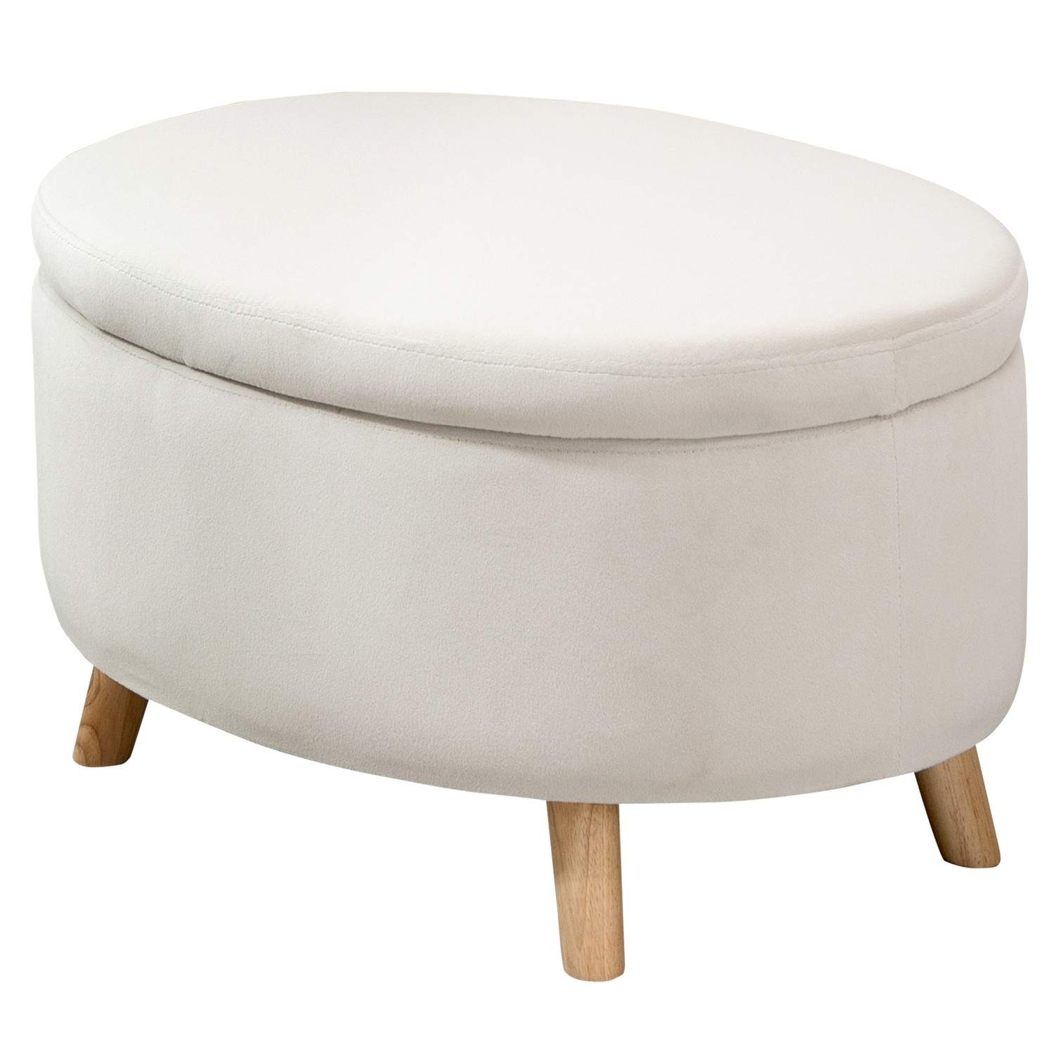 Bænk med opbevaringsplads, oval polstret bænk med låg, sengebænk med fløjlslook, til entre, soveværelse, stue, træben 71 x 51,5