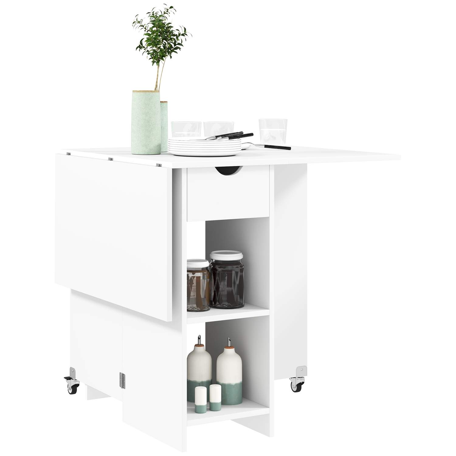 Fällbart matbord, mobilt köksbord för 2-4 personer med öppna hyllor, 1 låda, fällbord för små rum, matsal 114,5 x 70 x 75 cm, vi | Elektronik - Tillbehör Mobil & Surfplatta - Mobiltillbehör - Mobilkablar - Tillbehör | Pryloteket