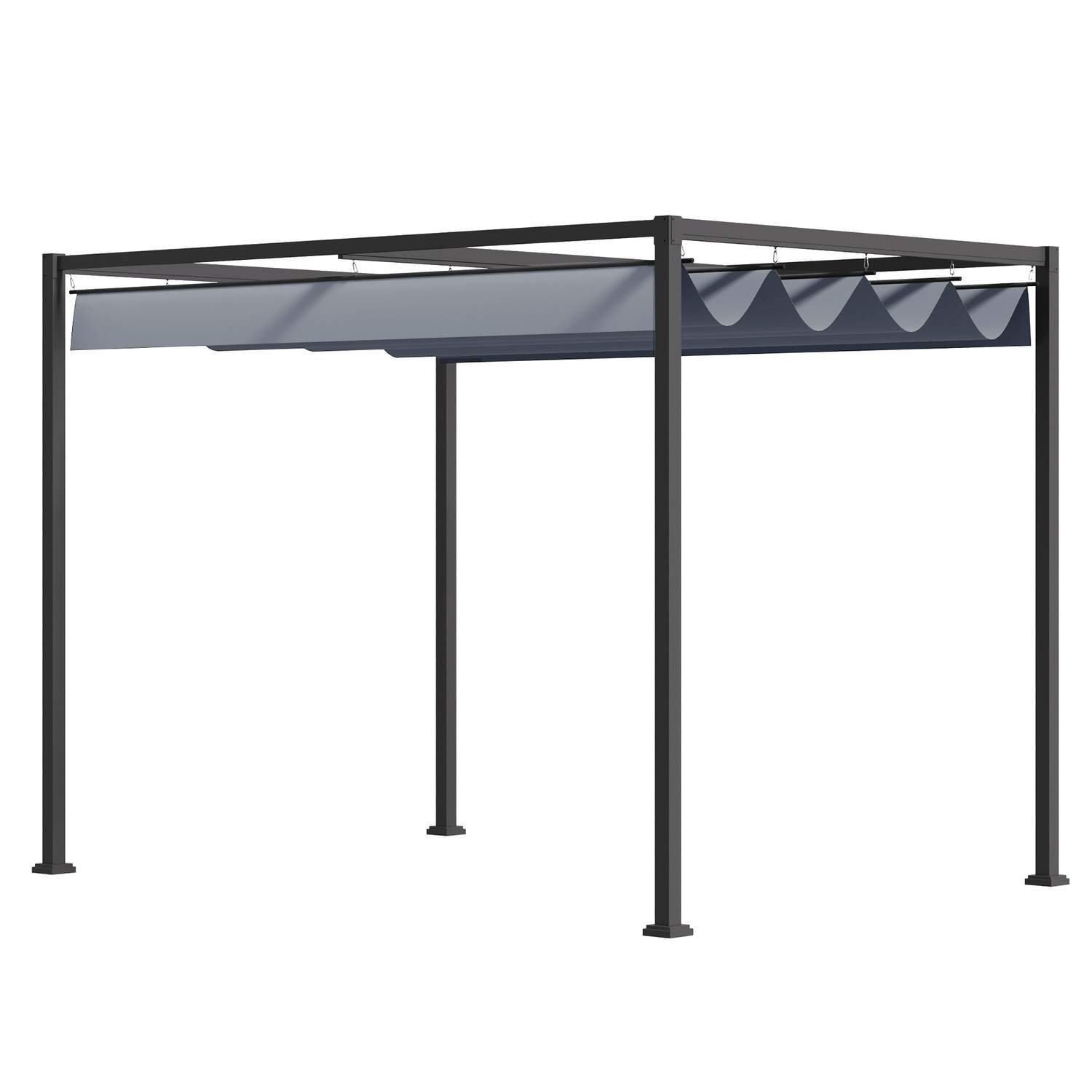 Pergola 4x3m havepavillon, terrassetag af stål, havepavillon med justerbart tag, fritstående, solafskærmning til terrasse og hav