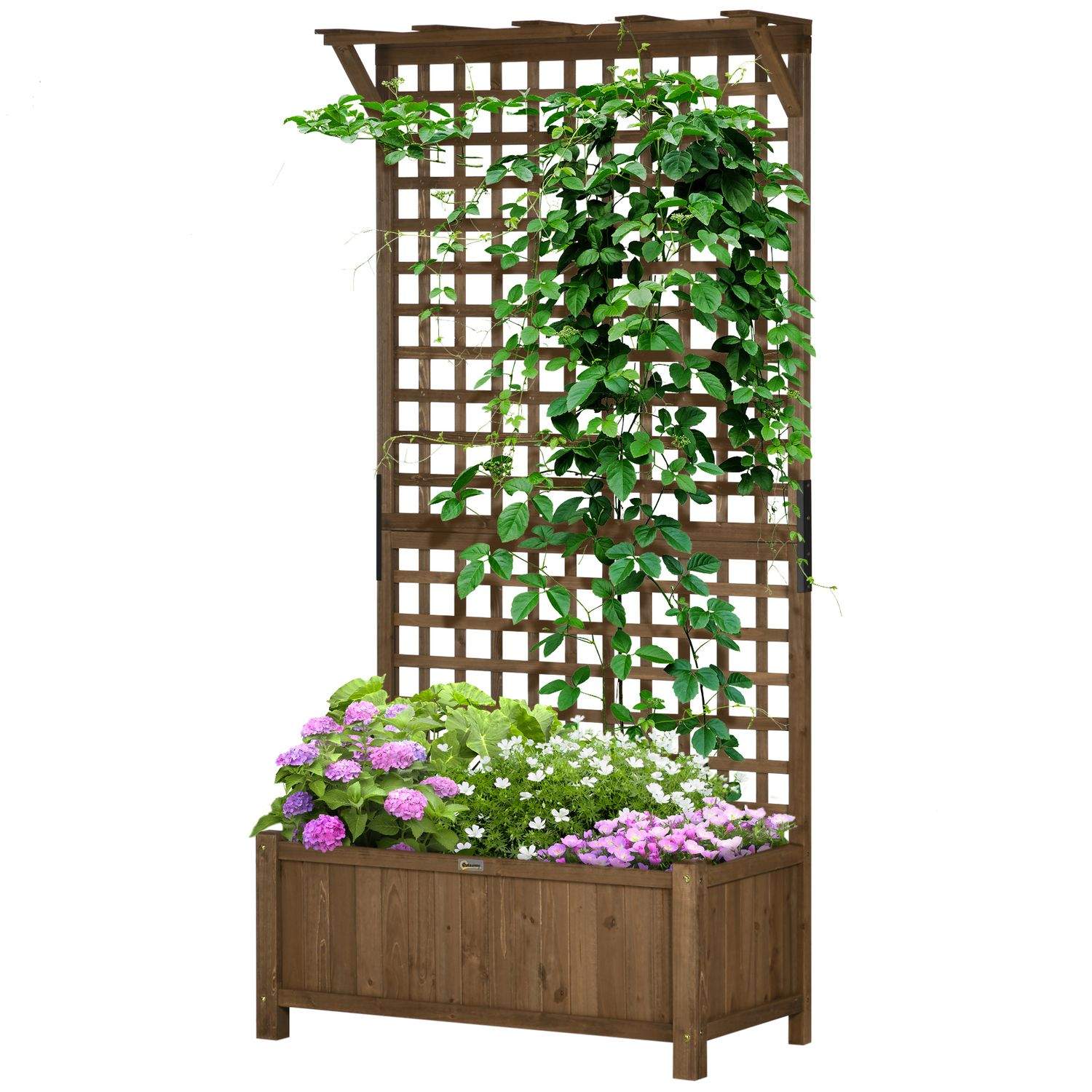 Højbedsplantekasse med espalier, espalierplantepotte, blomsterkasse, træ, haveespalier 90 x 45 x 183 cm til haven, altan, terras
