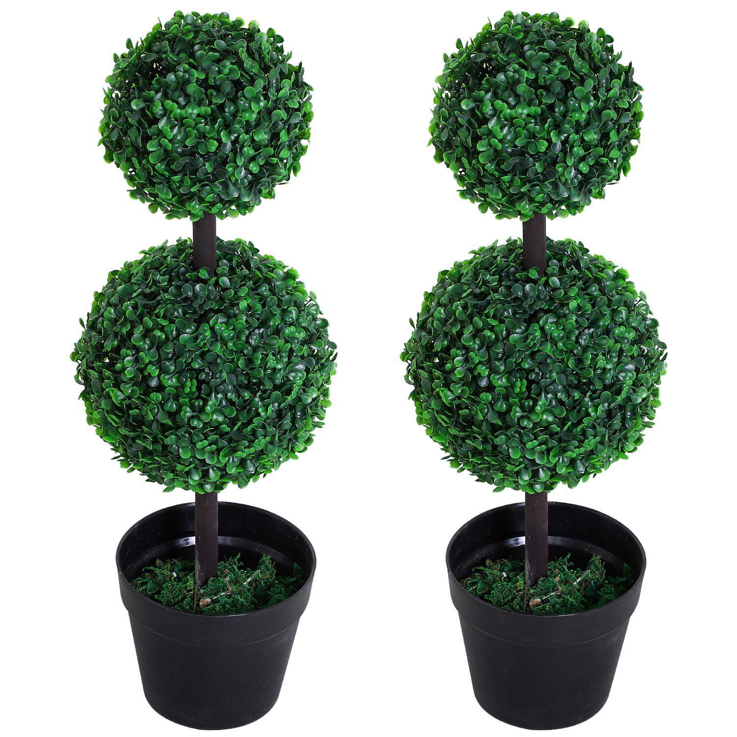 Kunstige planter Sæt med 2 Stor 67 cm kunstig plante med 2 kugler, kunstigt plasttræ i krukke, kunstigt træ som ægte til stue so
