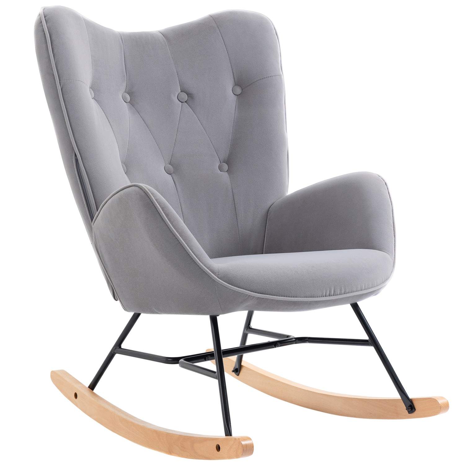 Gyngestol, ergonomisk gyngestol, lænestol, ammestol med fløjlslook, gyngestol kan holde op til 150 kg, til soveværelse, stue, ly