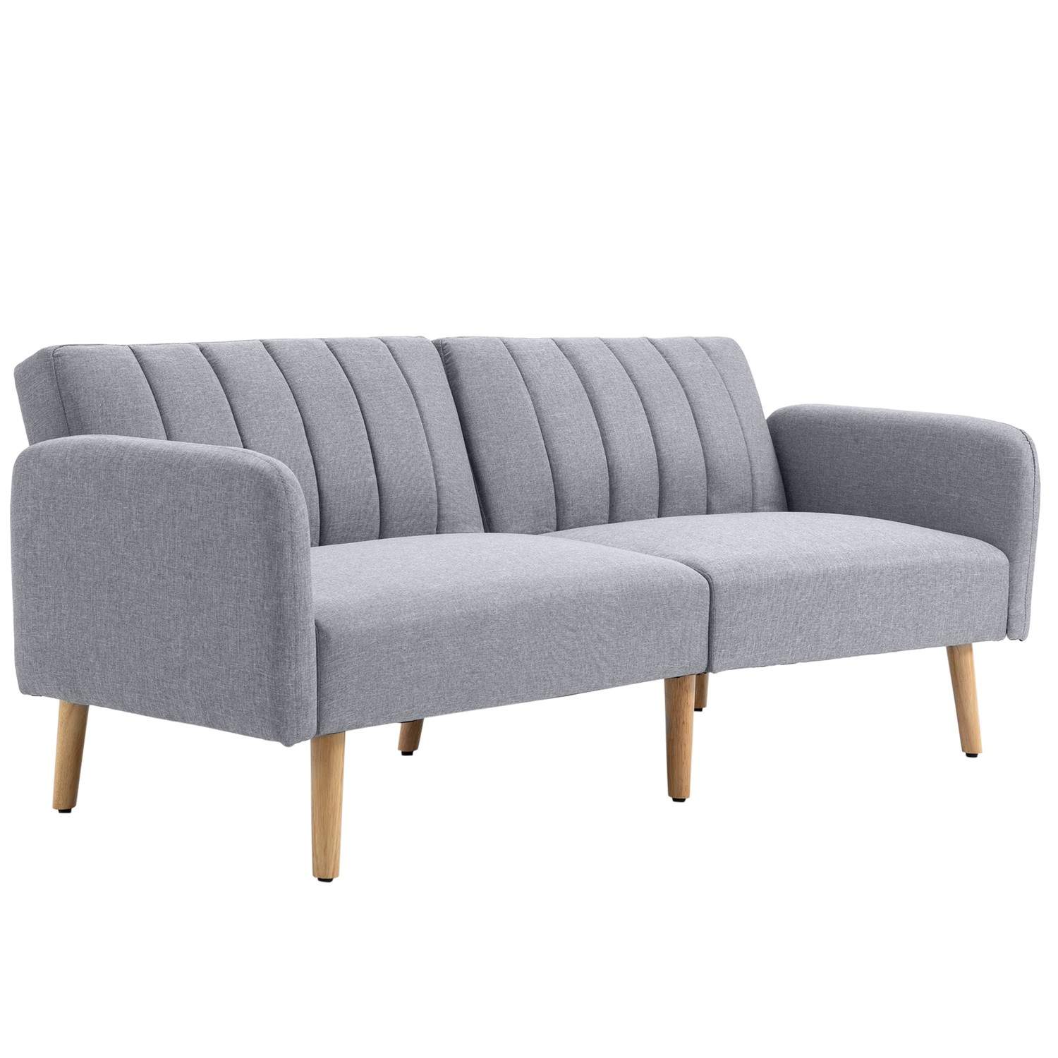 Sovesofa, 2-personers sofa med sovefunktion, justerbart ryglæn, tykt polstret sofa, armlæn, sovesofa med træben til stue, gæstev