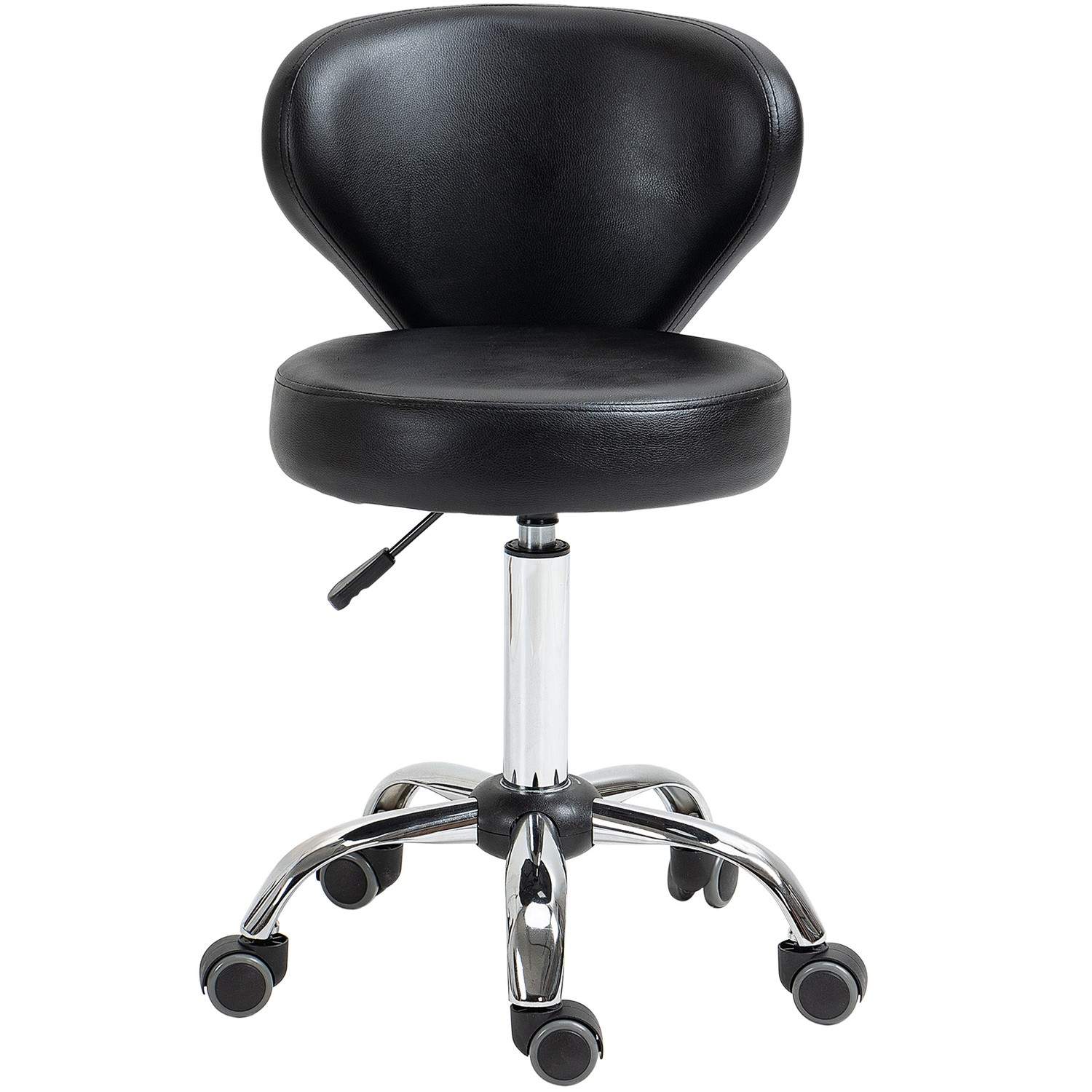 Rullende skammel massagestol - roterende arbejdsskammel 360° - højdejusterbart sæde 49-64H cm, ergonomisk ryglæn - forkromet met