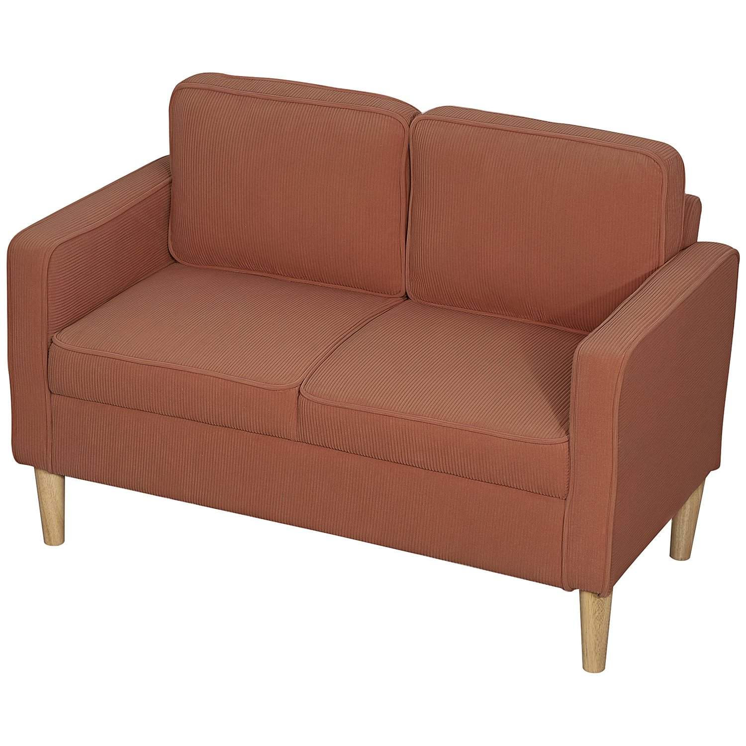 Sofa 2 personers lille sofa med armlæn, opbevaringsplads, moderne polstret sofa med ledningslook, træben, hynder, loungesofa til