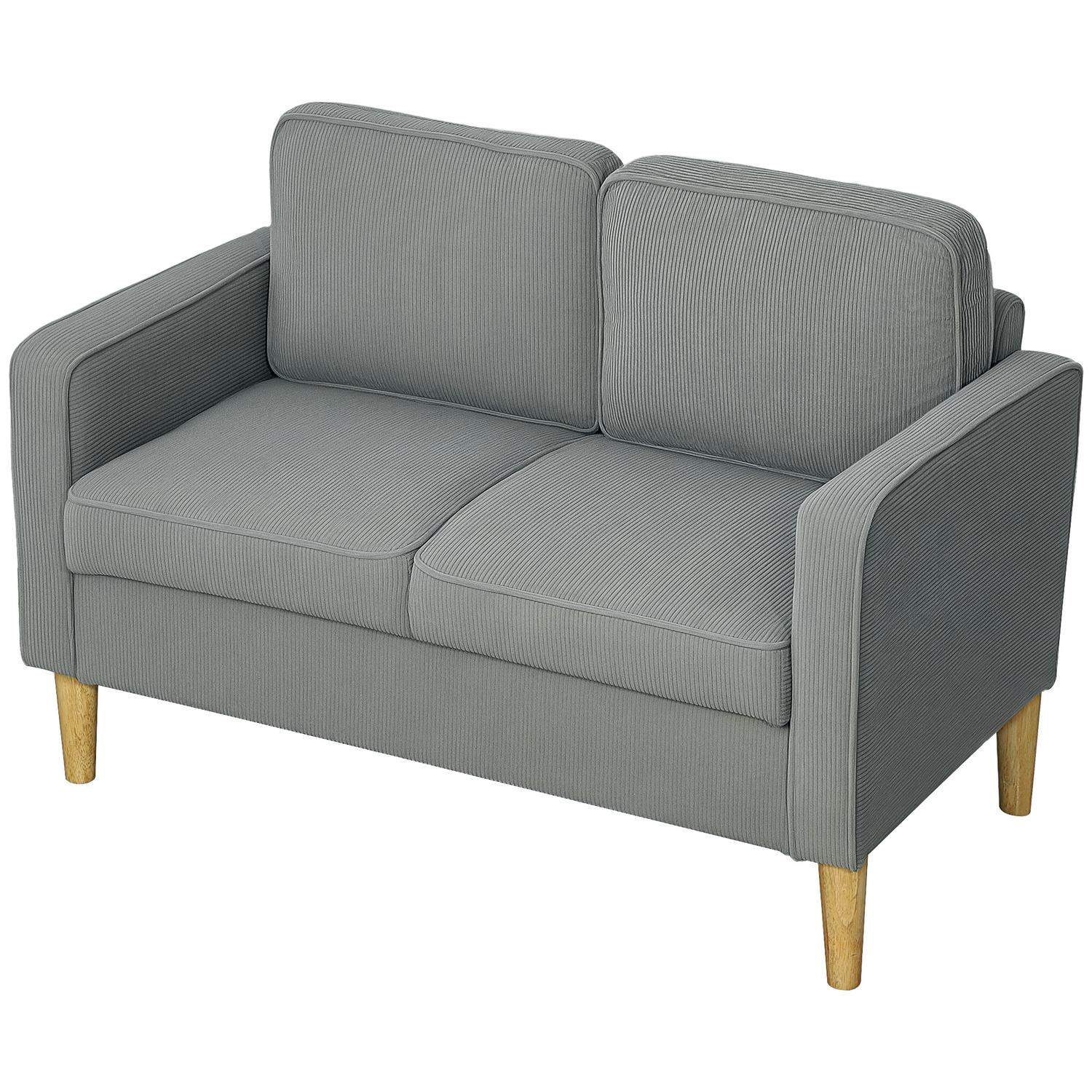 Sofa 2 personers lille sofa med armlæn, opbevaringsplads, moderne polstret sofa med fløjlslook, træben, hynder, loungesofa til s