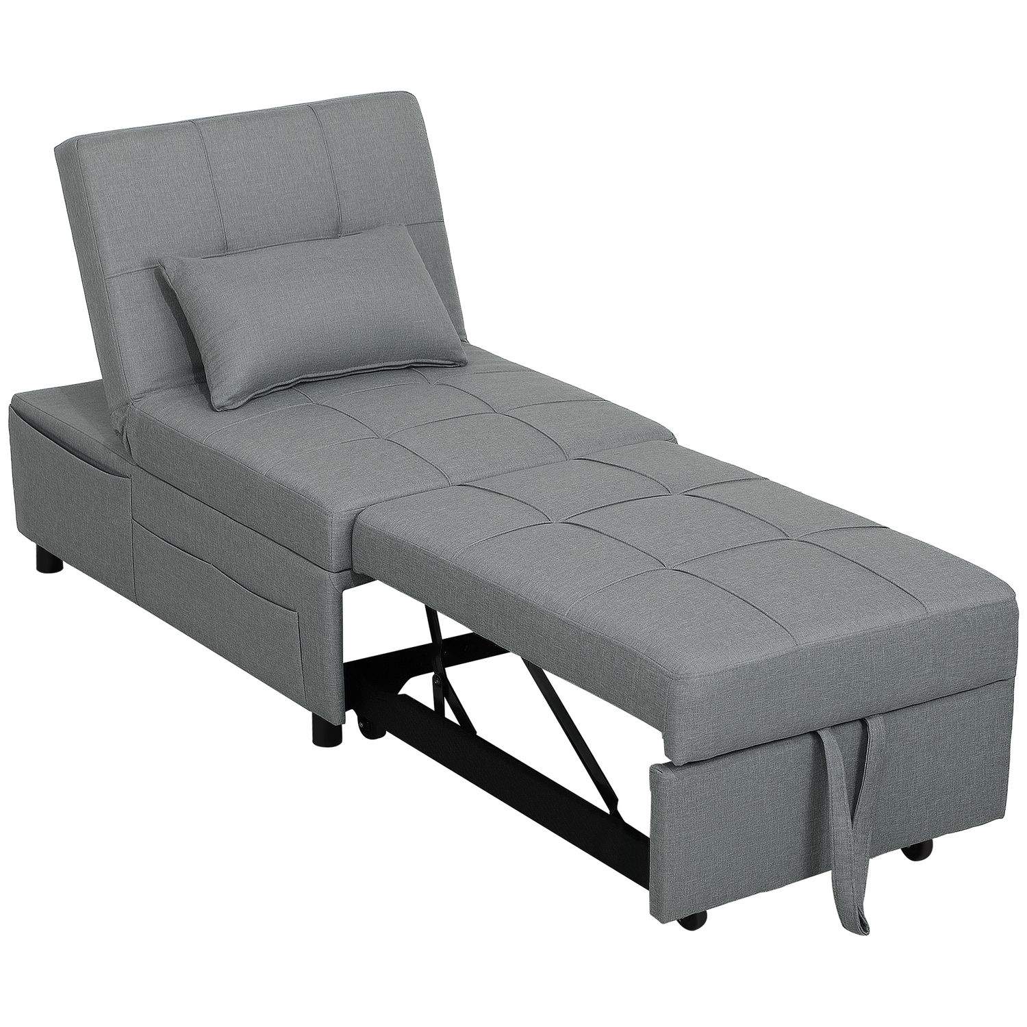 3-i-1 sovesofa med sengefunktion, udtrækssovesofa, sovestol med sidelomme, justerbart ryglæn, bæreevne op til 150 kg, til stue,