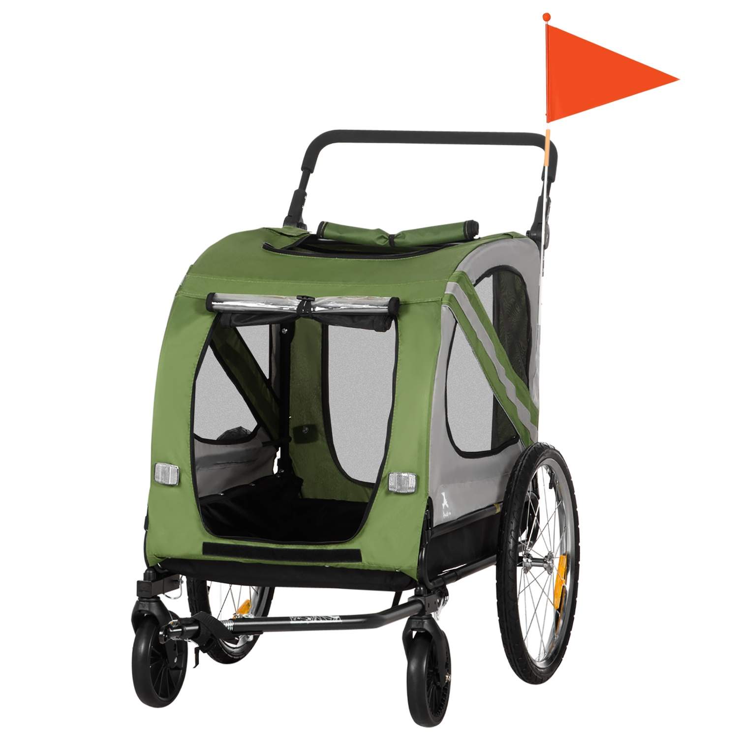 2-i-1 hundetrailer & hundevogn, hundecykeltrailer, hundeklapvogn med reflekser til mellemstore hunde op til 20 kg, Oxford stof,