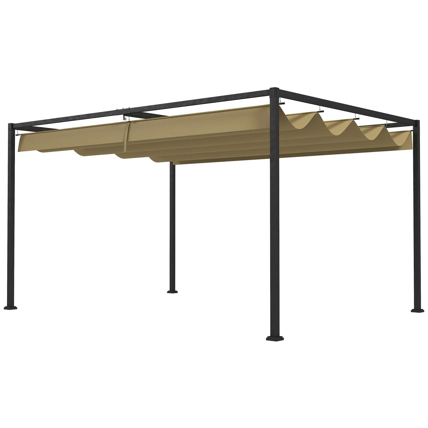 Pergola 4x3m havepavillon, terrasse tagbeklædning lavet af stål, havepavillon med justerbart tag, fritstående, solafskærmning ti