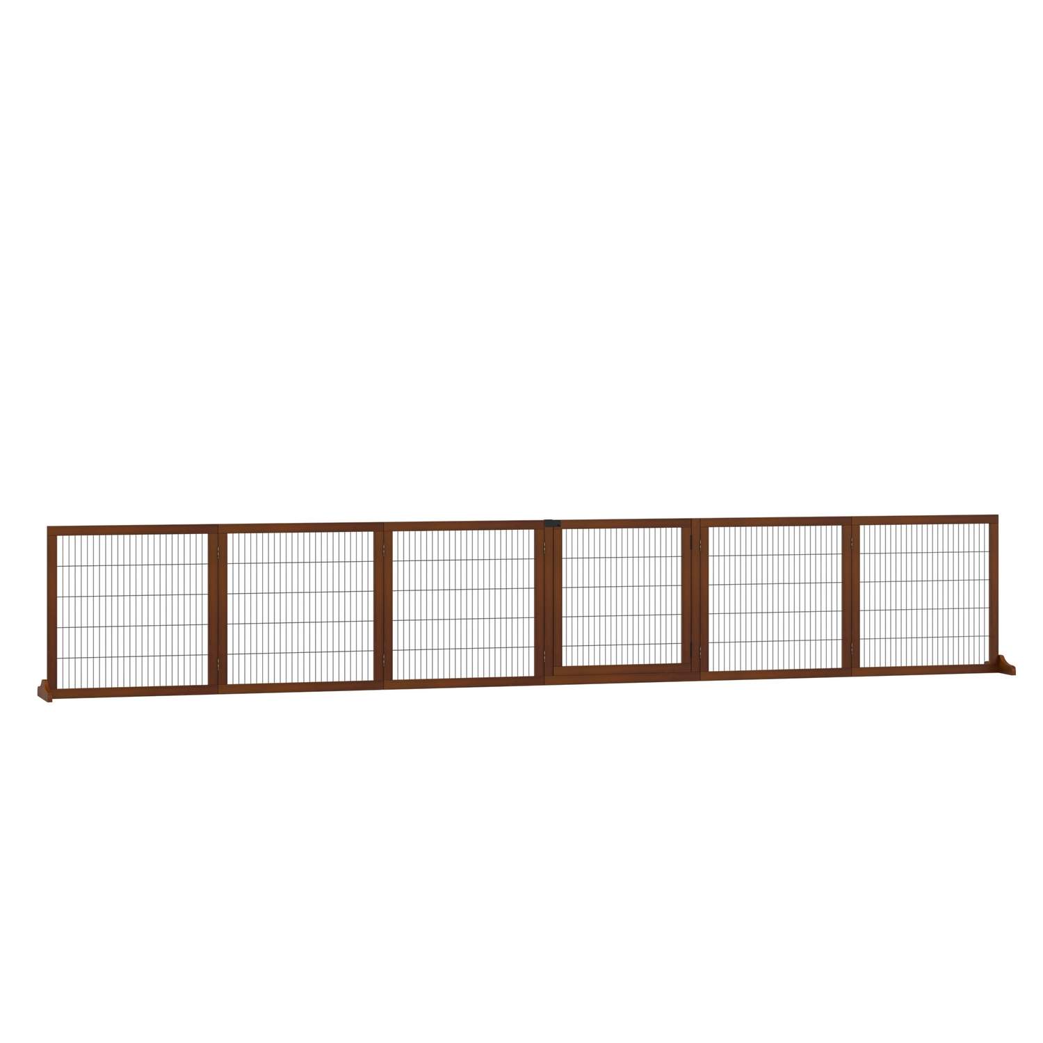 Hundespærreport, 6 stk., 432 x 70 cm, foldbar dørlåge med 2 støttefødder, Fritstående hundelåge, trappelåge til mellemstore hund
