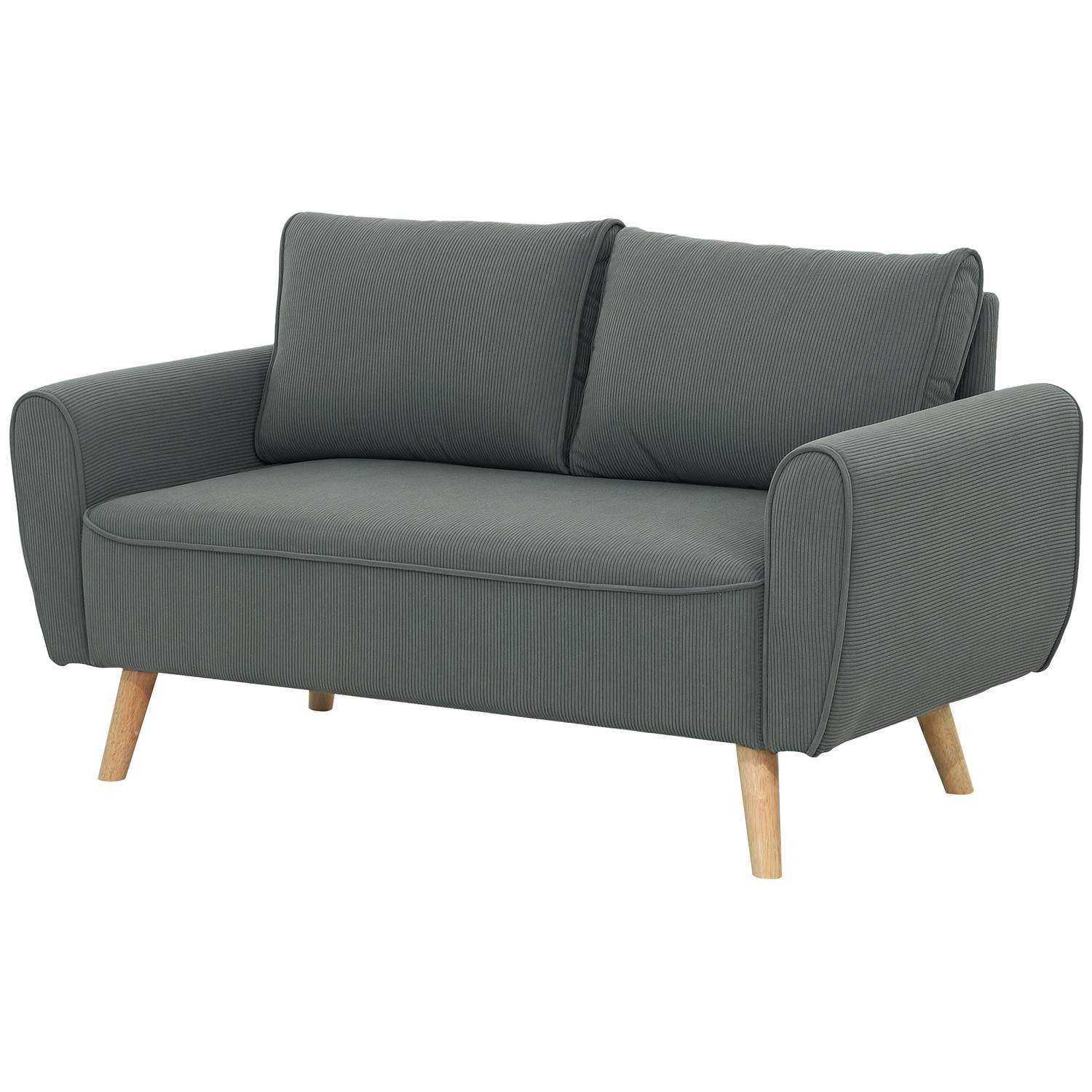 To-personers sofa med 2 hynder, polstret sofa med 54 cm ekstra dybe sæder, dobbelt sofa i fløjlsbukser, lille sofa med træramme,