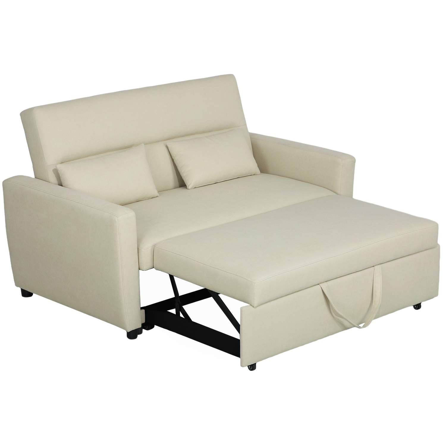 Sovesofa, 2-personers sofa med sovefunktion, justerbart ryglæn, sofa med hynder, fløjlslook, sovesofa med sengeboks til stue, gæ