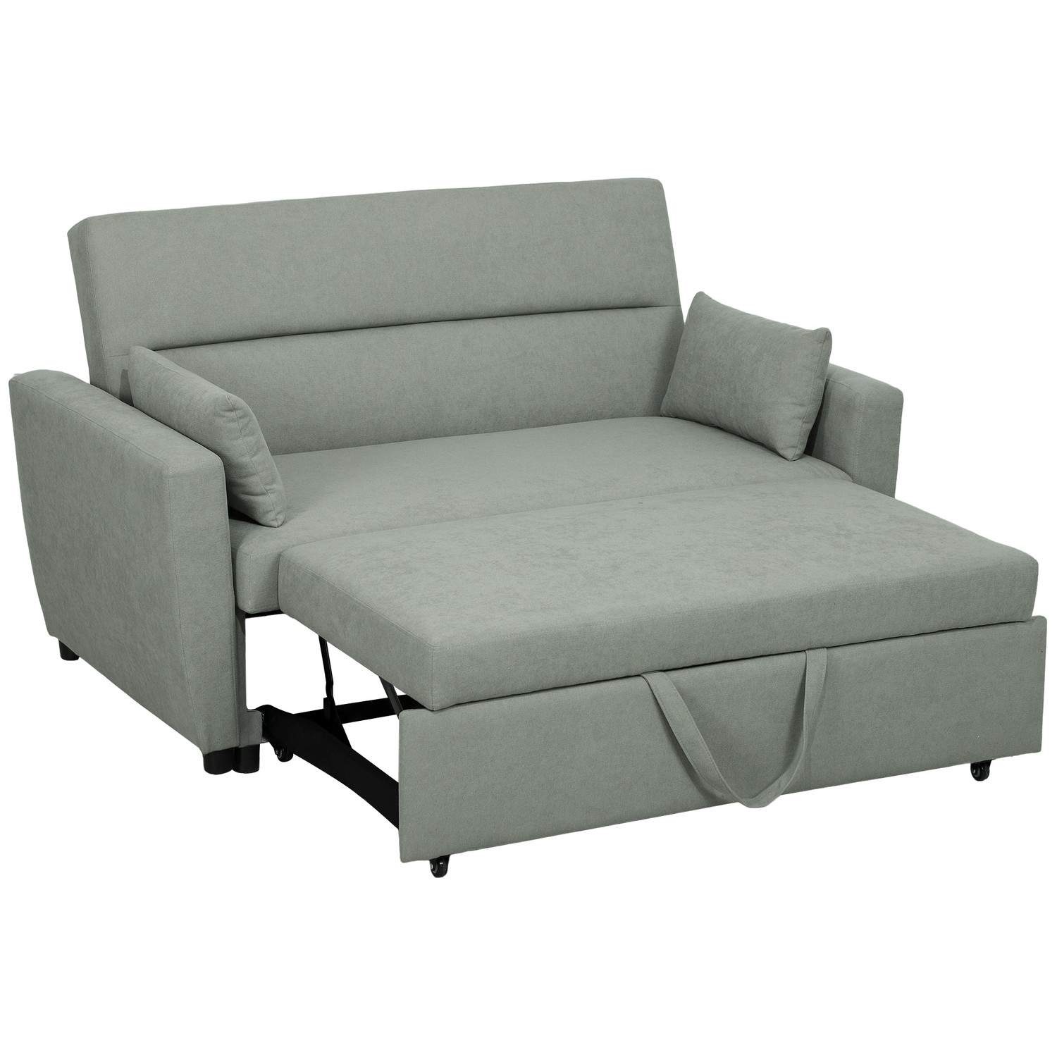 Sovesofa, 2-personers sofa med sovefunktion, justerbart ryglæn, sofa med hynder, fløjlslook, sovesofa med sengeboks til stue, gæ