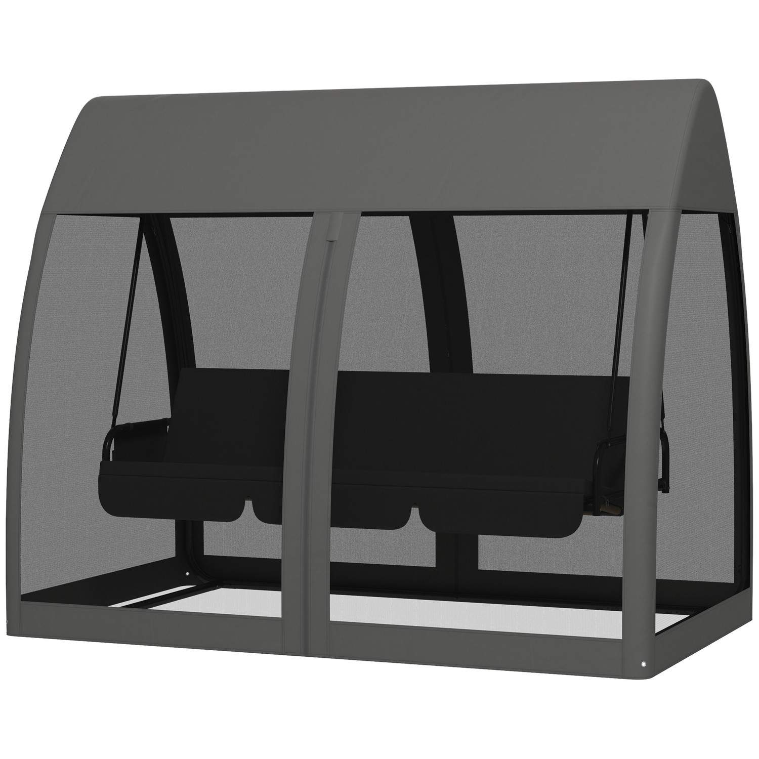 Outsuuny 2 i 1 Hollywood gynge med lænefunktion, 3-personers havegynge med baldakin, myggenet, gyngebænk belastning op til 300 k