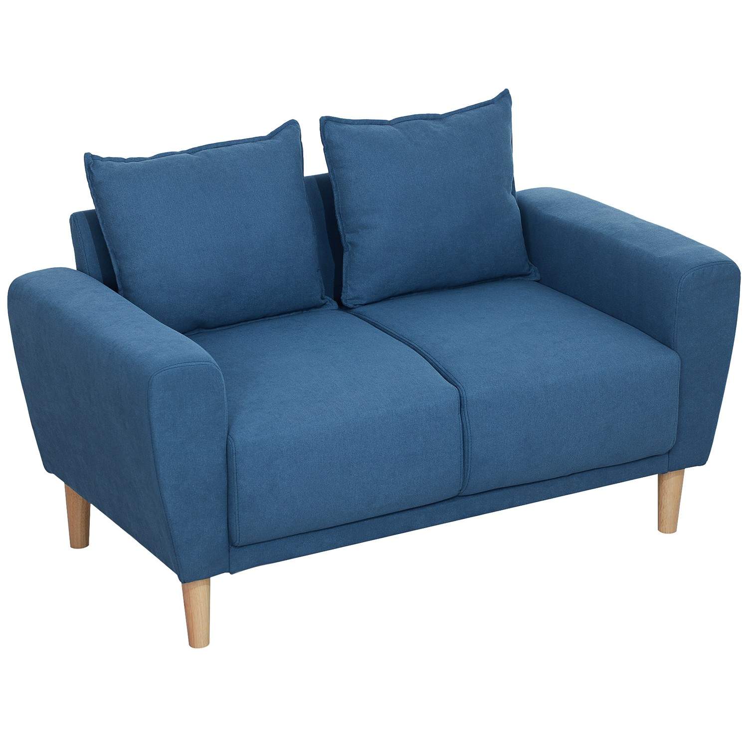 To-personers sofa med 2 hynder, polstret sofa med 51 cm ekstra dybe sæder, dobbelt sofa i fløjl, lille sofa med træramme, 2-pers